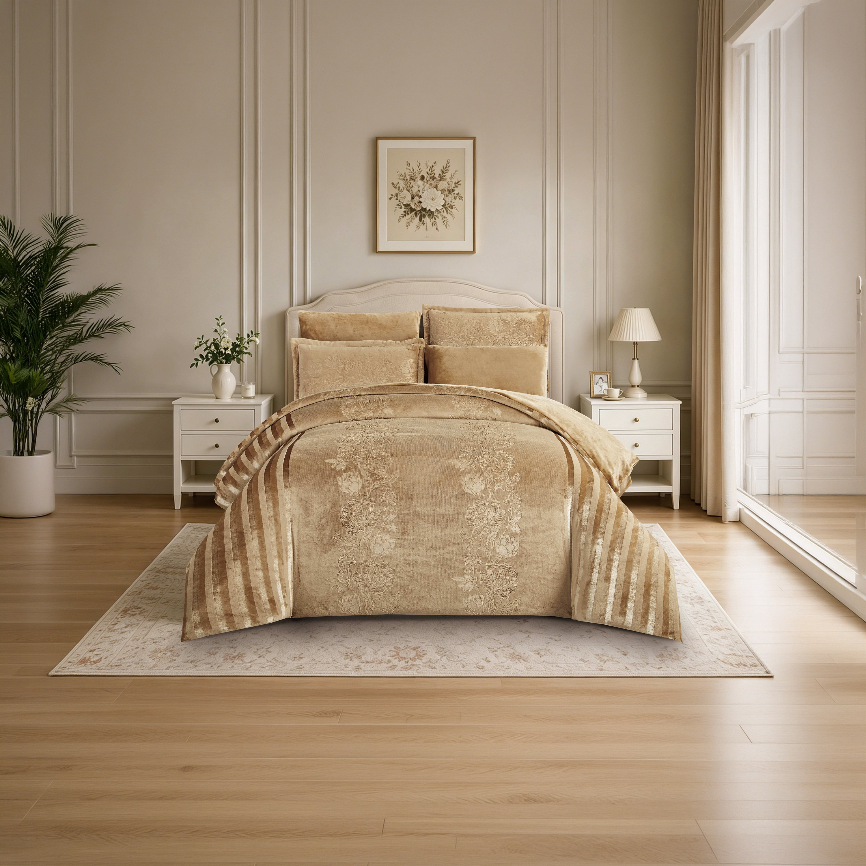 طقم لحاف مخملي فاخر من الفلانيل المنقوش بنمط خطوط شتوية من لايف ستايل - 170 × 240 سم-household-bedding-comfortersandbedspreads-comforters-image-66