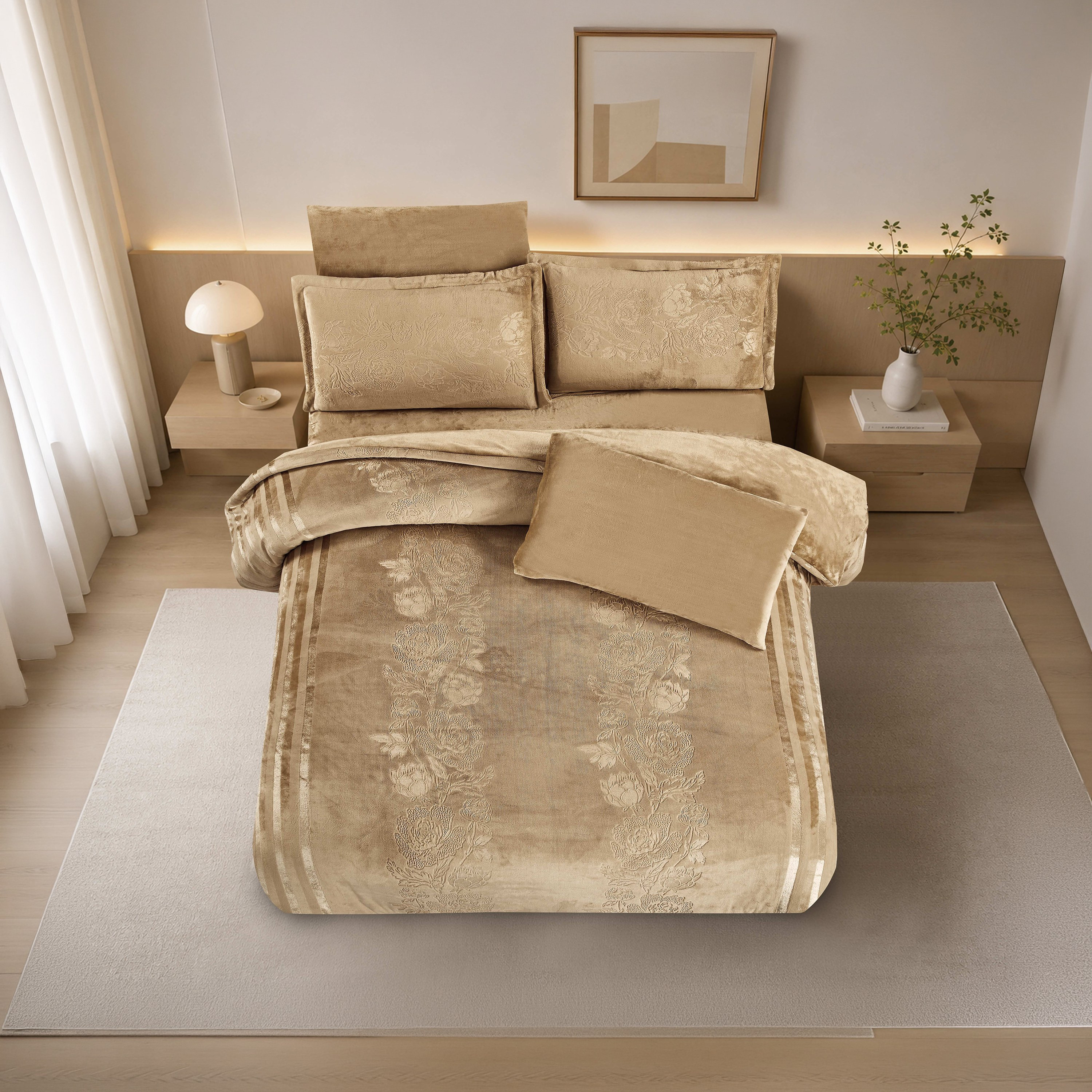 طقم لحاف مخملي فاخر من الفلانيل المنقوش بنمط خطوط شتوية من لايف ستايل - 170 × 240 سم-household-bedding-comfortersandbedspreads-comforters-image-67