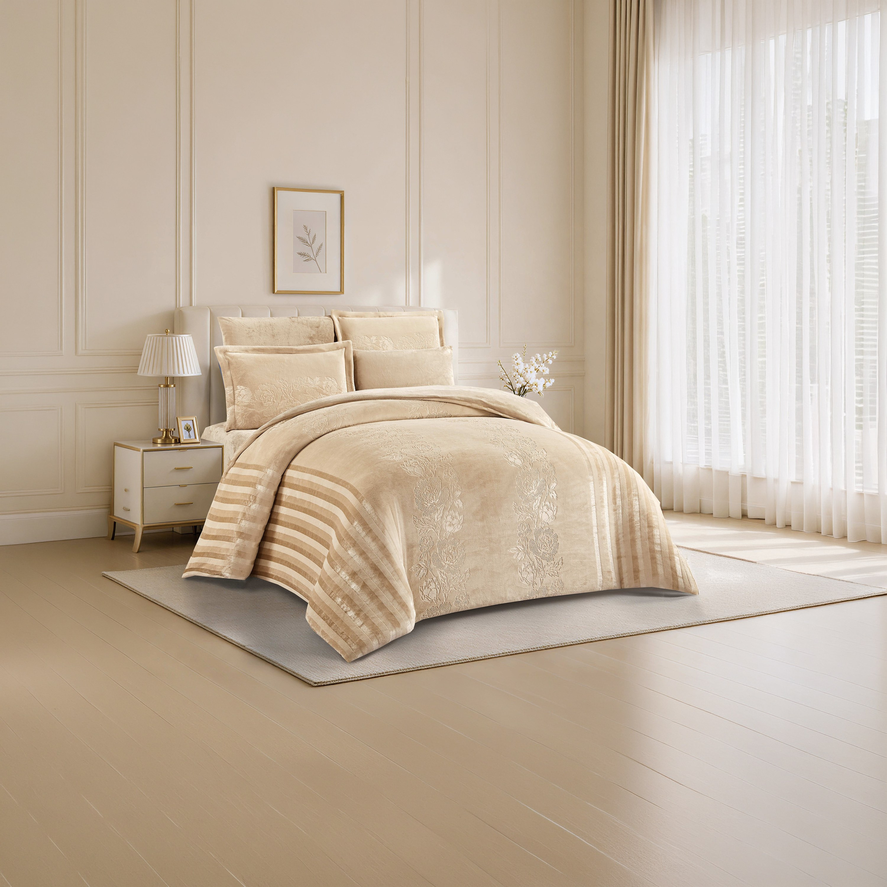طقم لحاف مخملي فاخر من الفلانيل المنقوش بنمط خطوط شتوية من لايف ستايل - 170 × 240 سم-household-bedding-comfortersandbedspreads-comforters-image-73