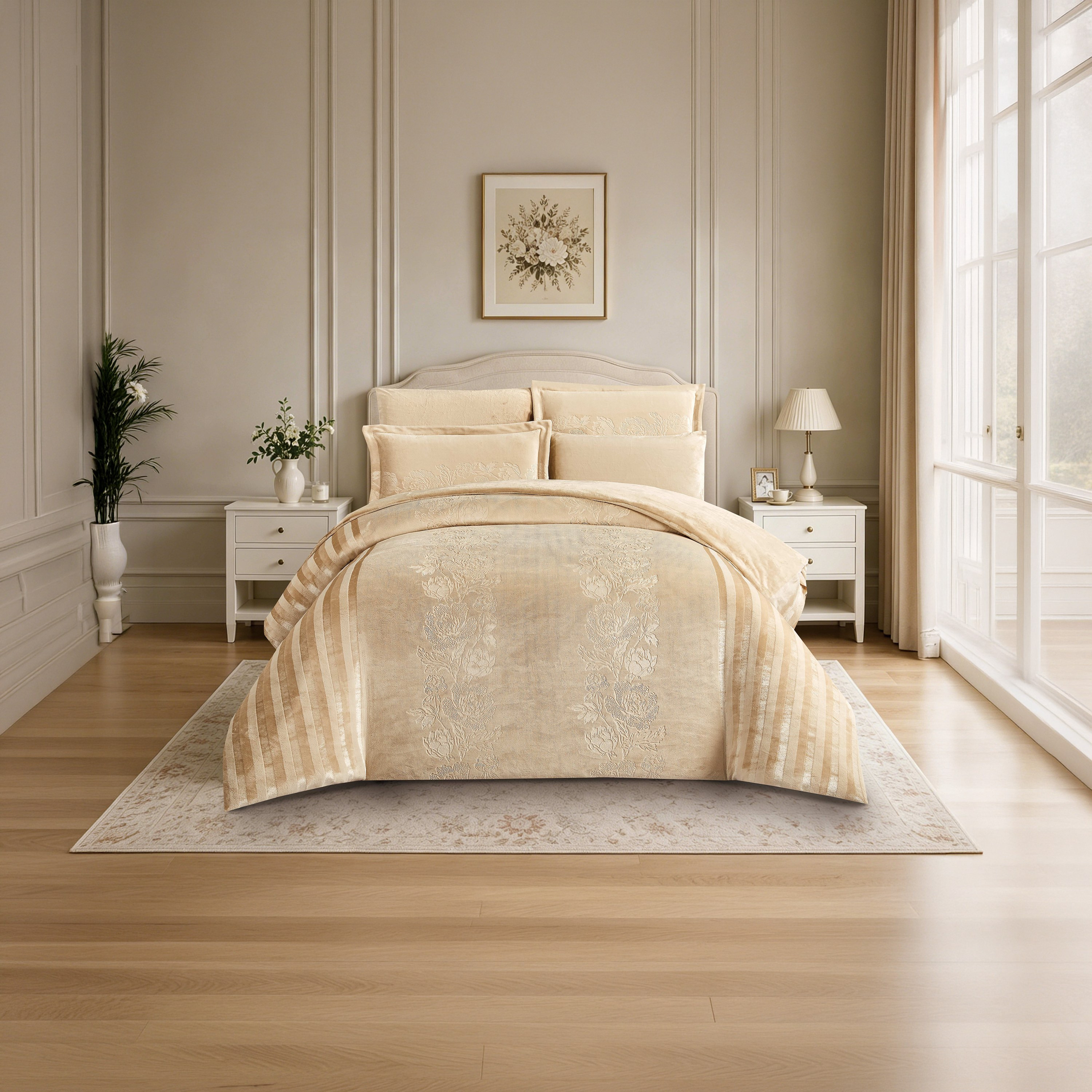 طقم لحاف مخملي فاخر من الفلانيل المنقوش بنمط خطوط شتوية من لايف ستايل - 170 × 240 سم-household-bedding-comfortersandbedspreads-comforters-image-74