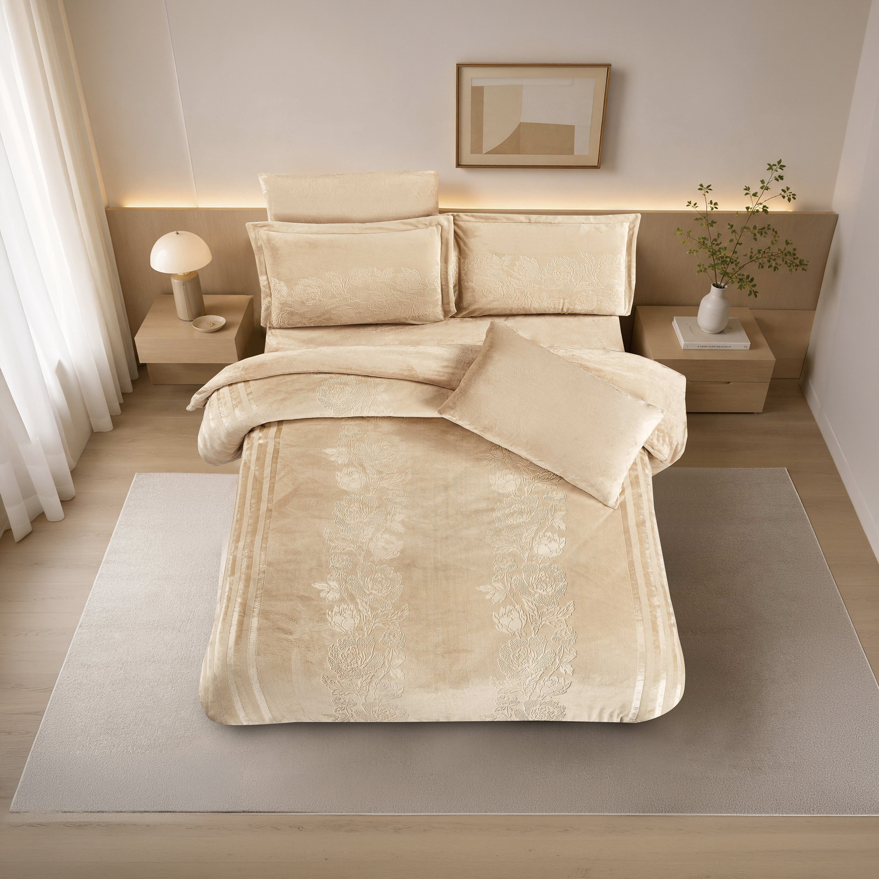 طقم لحاف مخملي فاخر من الفلانيل المنقوش بنمط خطوط شتوية من لايف ستايل - 170 × 240 سم-household-bedding-comfortersandbedspreads-comforters-image-75
