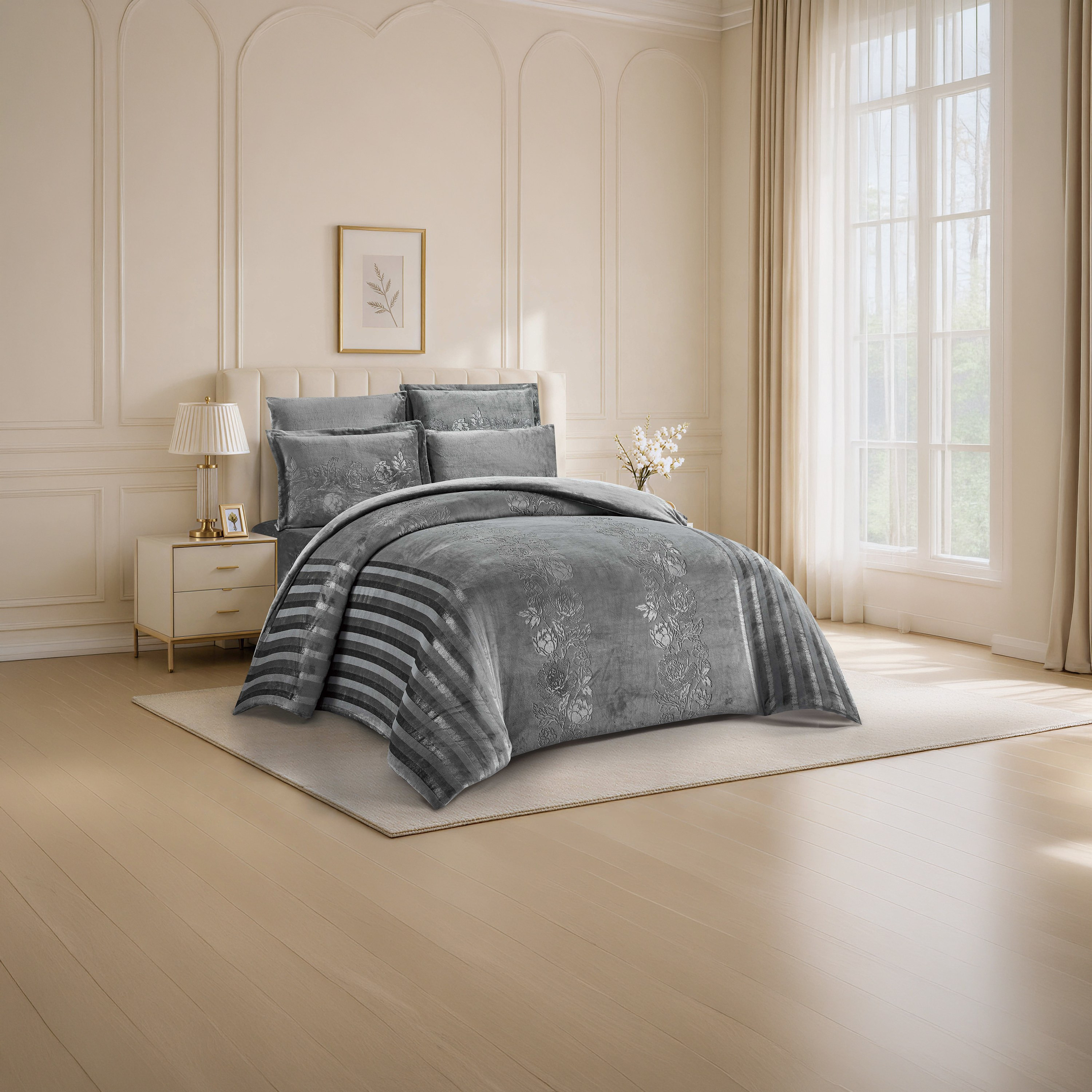 طقم لحاف مخملي فاخر من الفلانيل المنقوش بنمط خطوط شتوية من لايف ستايل - 170 × 240 سم-household-bedding-comfortersandbedspreads-comforters-image-89