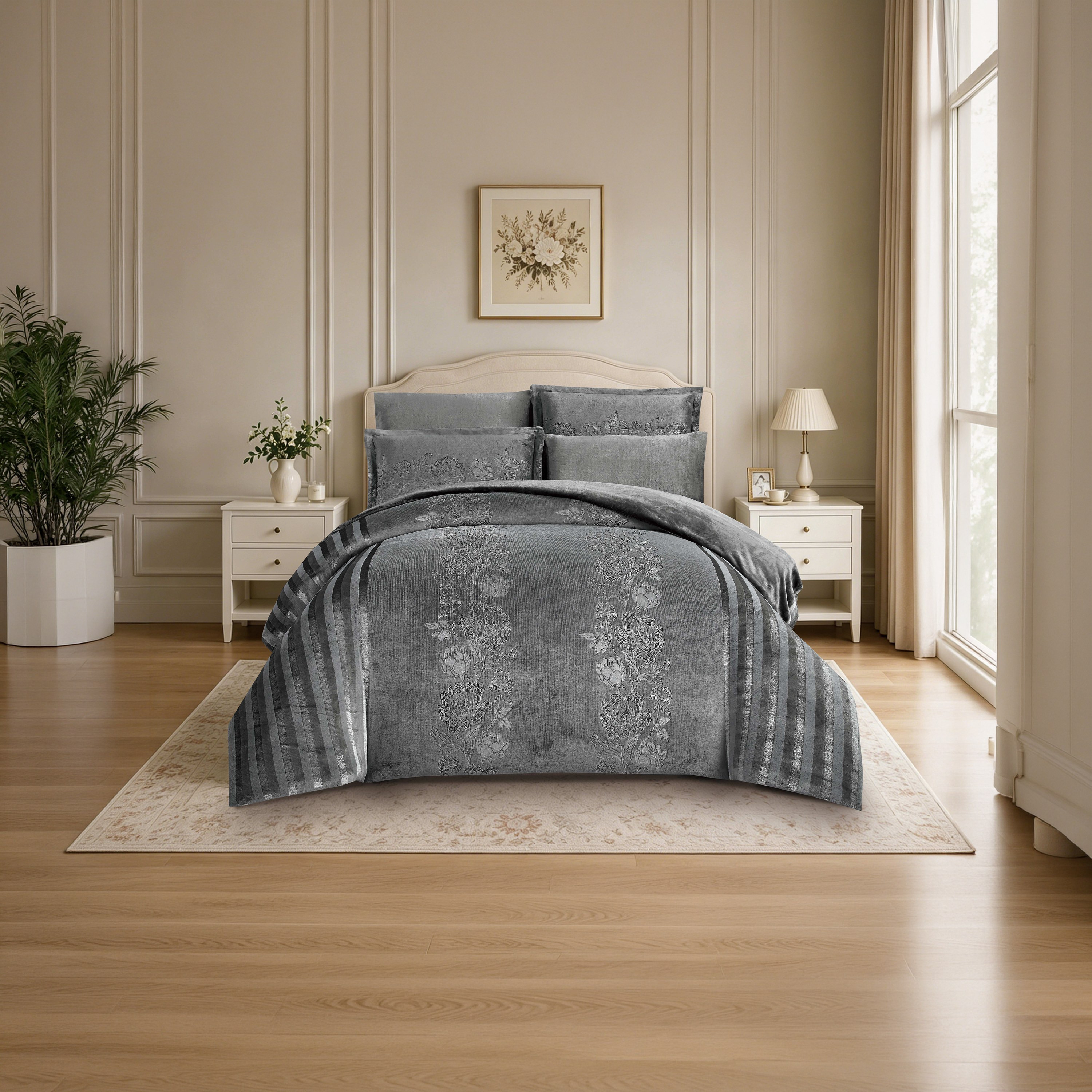 طقم لحاف مخملي فاخر من الفلانيل المنقوش بنمط خطوط شتوية من لايف ستايل - 170 × 240 سم-household-bedding-comfortersandbedspreads-comforters-image-90
