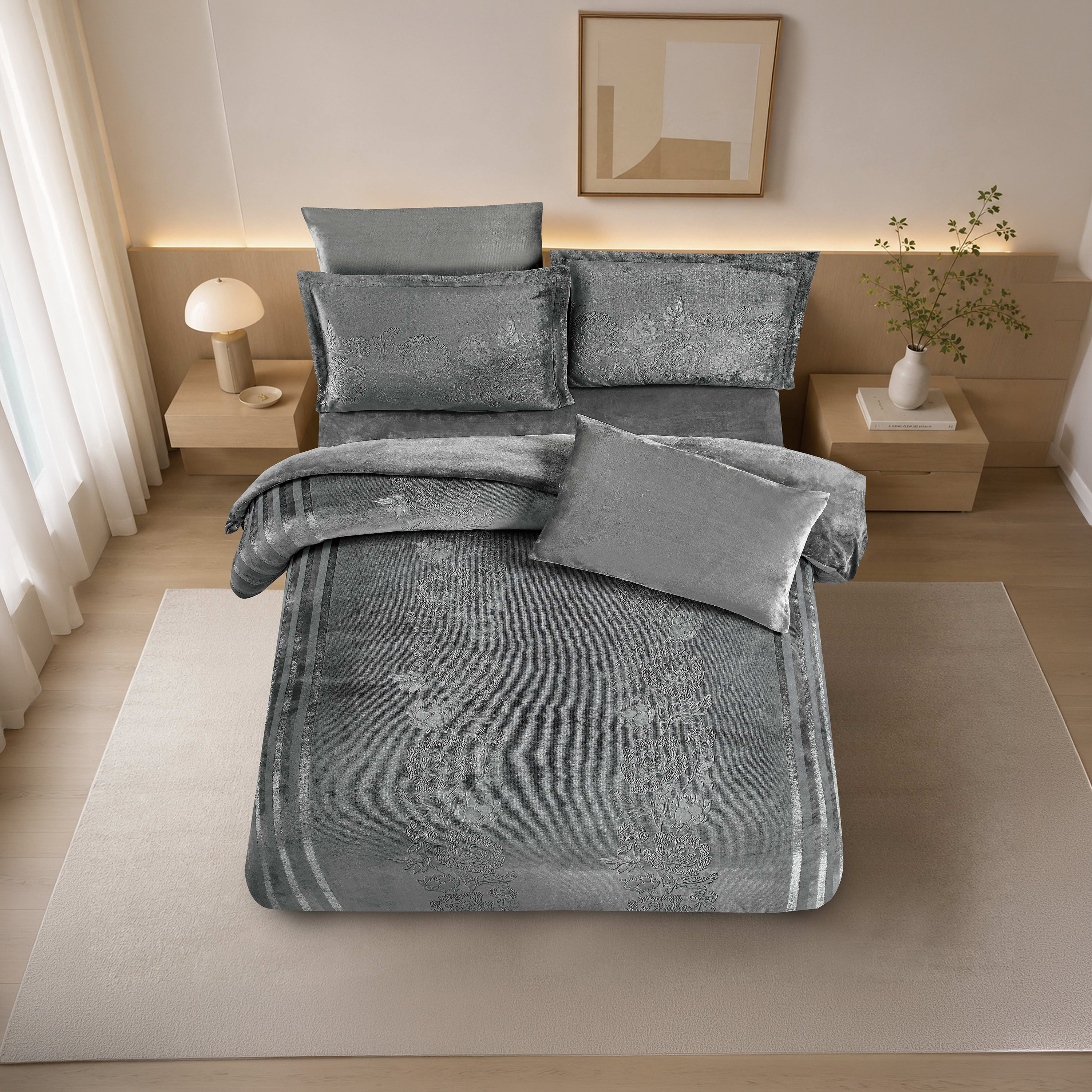 طقم لحاف مخملي فاخر من الفلانيل المنقوش بنمط خطوط شتوية من لايف ستايل - 170 × 240 سم-household-bedding-comfortersandbedspreads-comforters-image-91