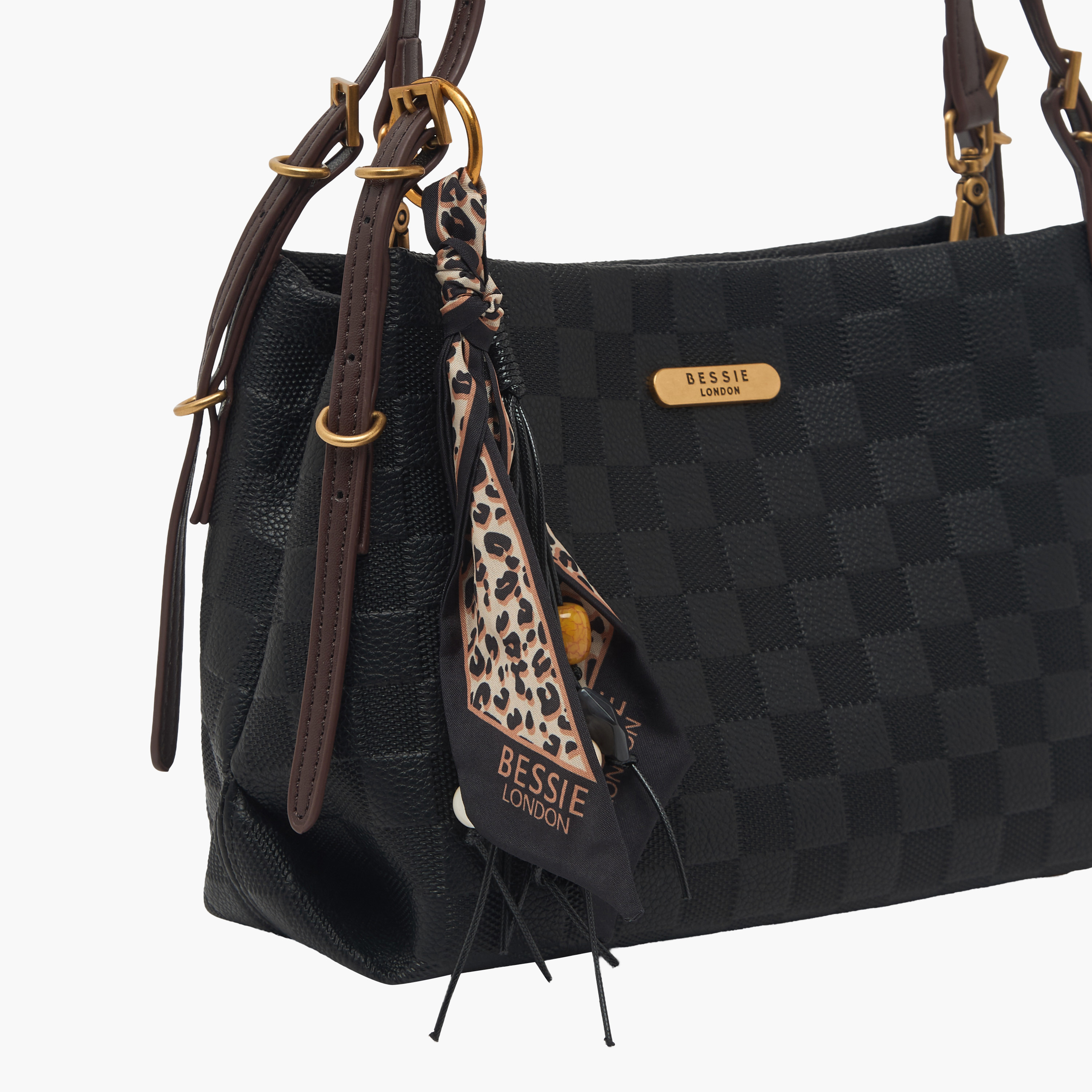 Bessie London Checked Tote Bag with Scarf Accent-women-bagsandwallets-handbags-image-4