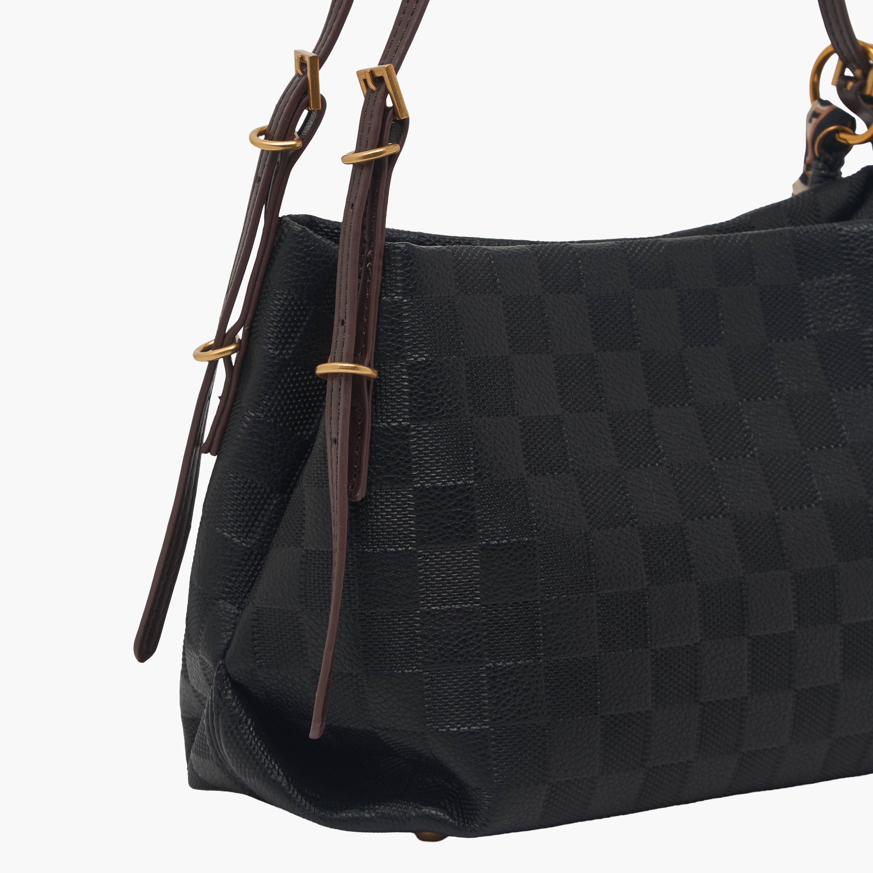 Bessie London Checked Tote Bag with Scarf Accent-women-bagsandwallets-handbags-image-5
