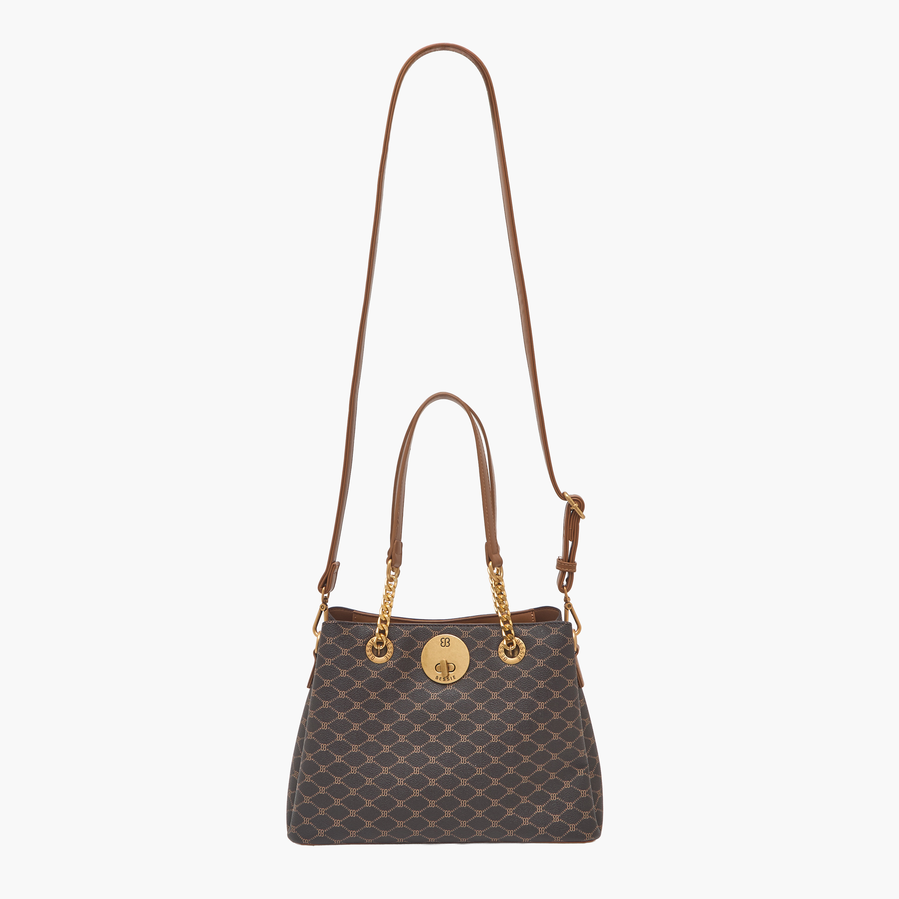 Bessie London Monogram Tote Bag with Chain Detail-women-bagsandwallets-handbags-image-2