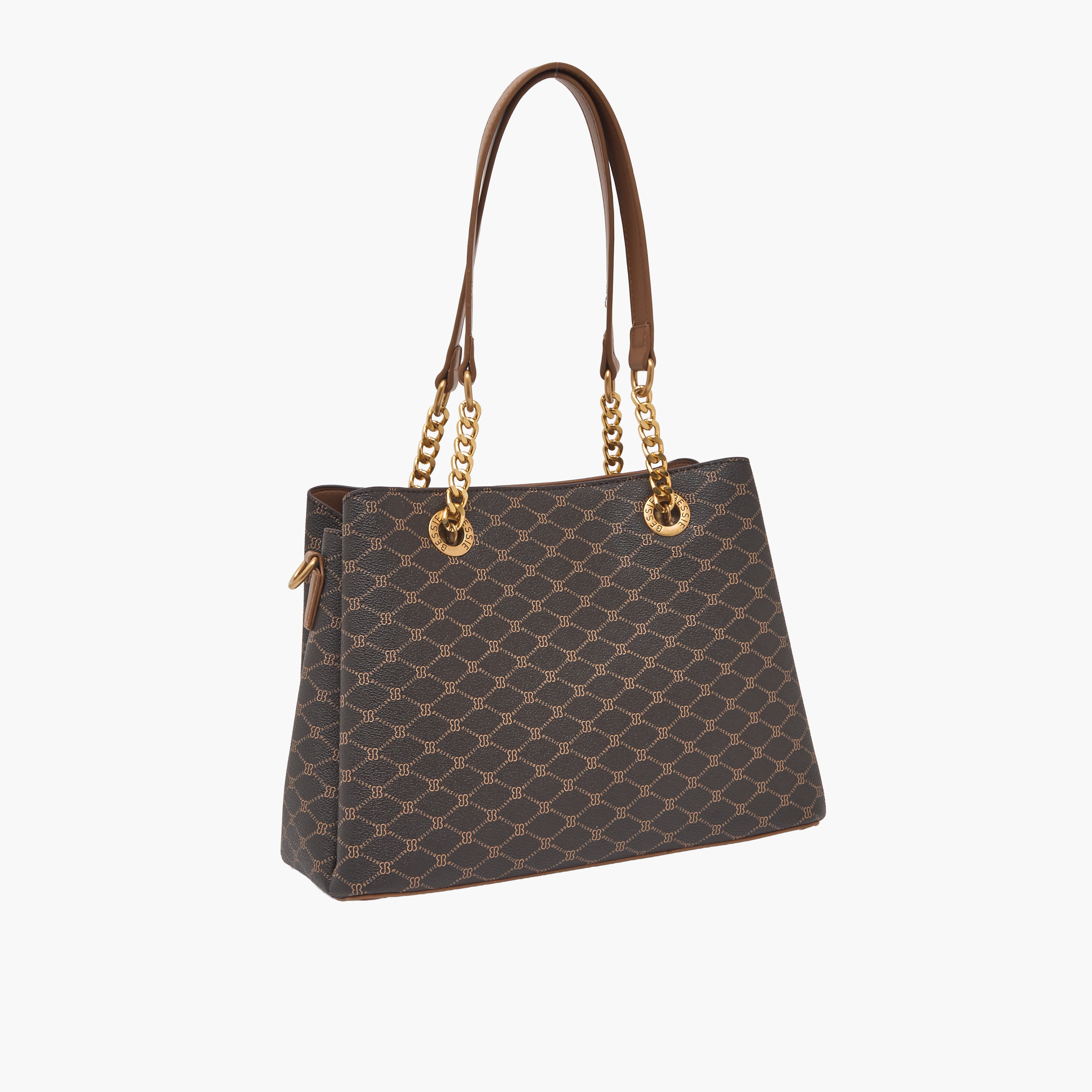 Bessie London Monogram Tote Bag with Chain Detail-women-bagsandwallets-handbags-image-3