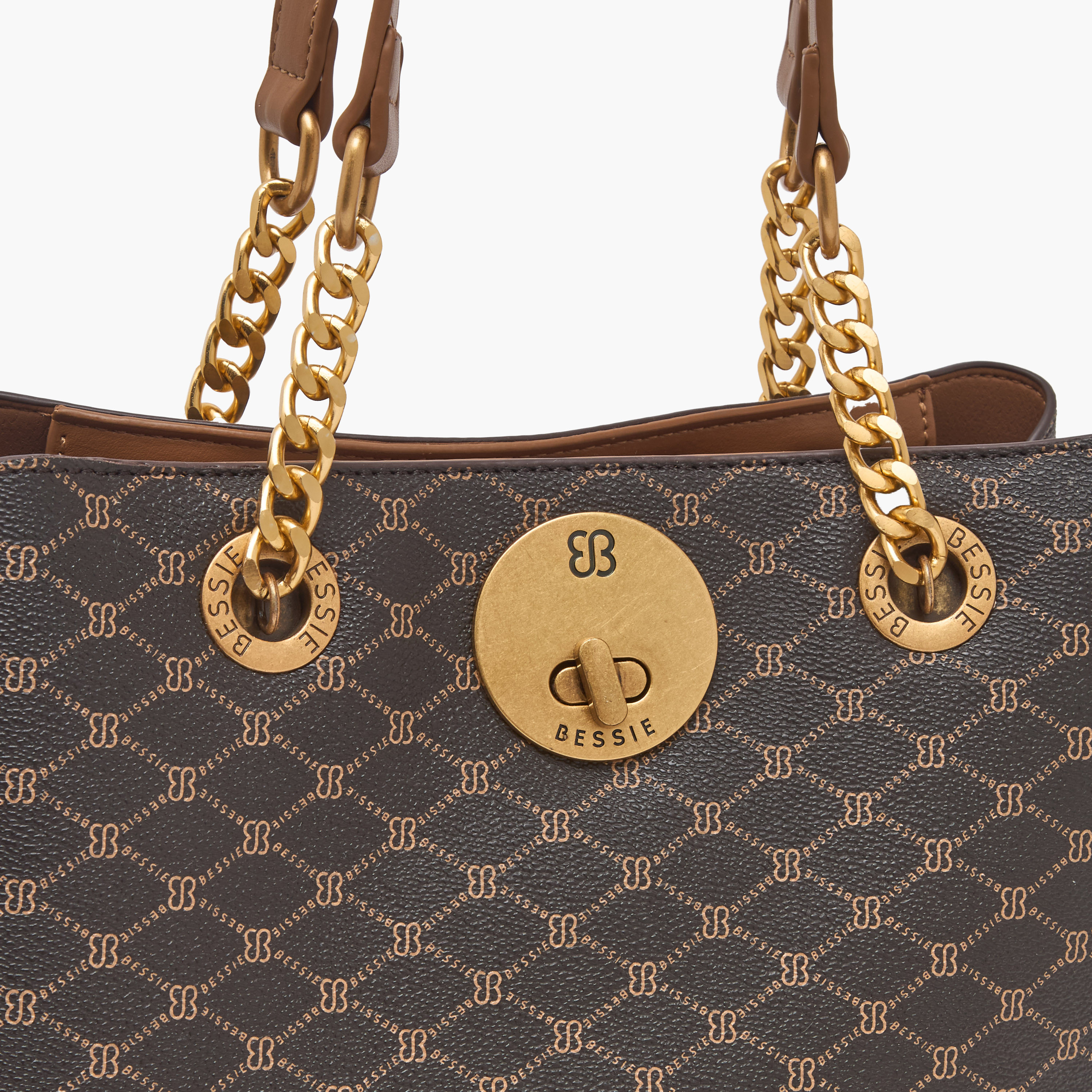 Bessie London Monogram Tote Bag with Chain Detail-women-bagsandwallets-handbags-image-4