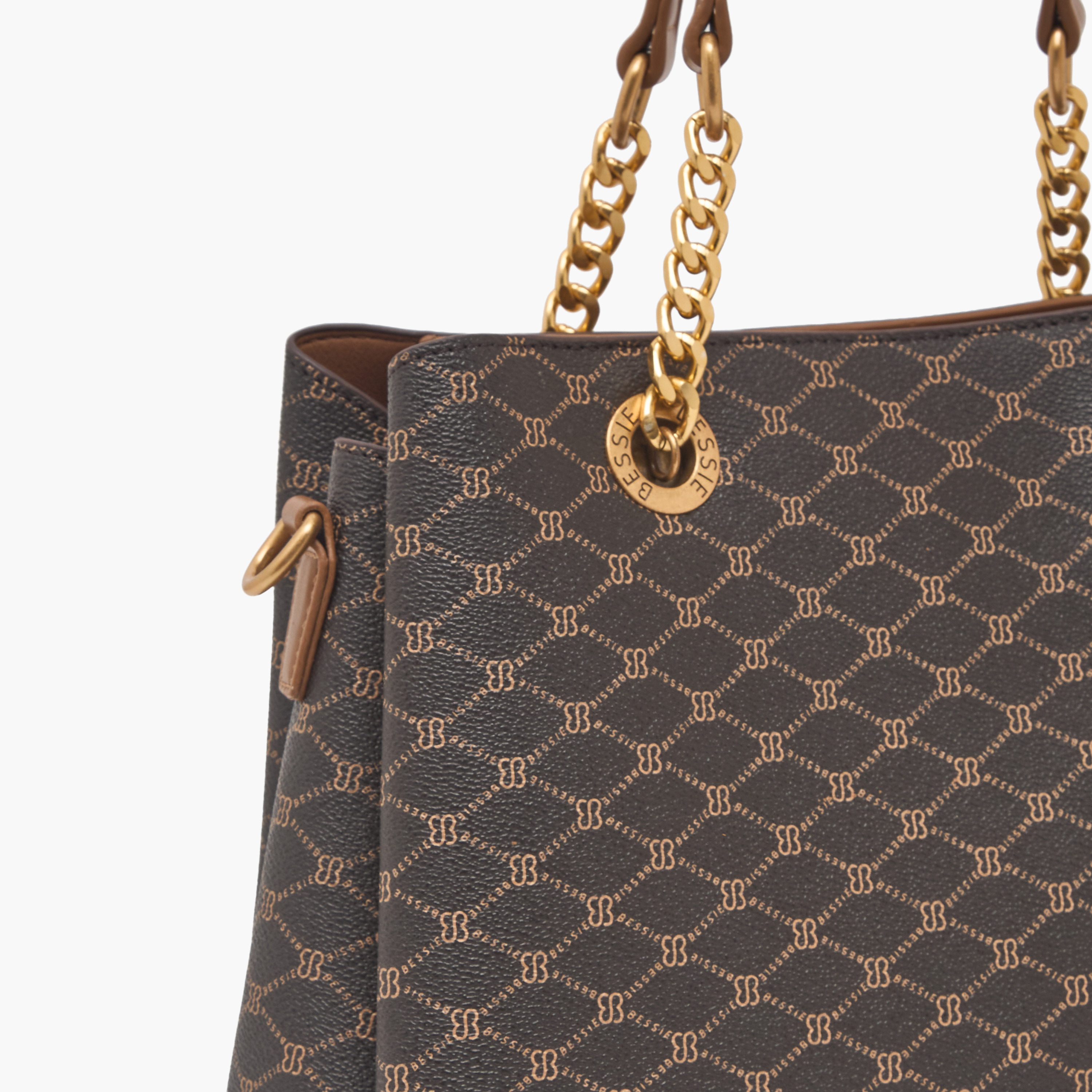 Bessie London Monogram Tote Bag with Chain Detail-women-bagsandwallets-handbags-image-5