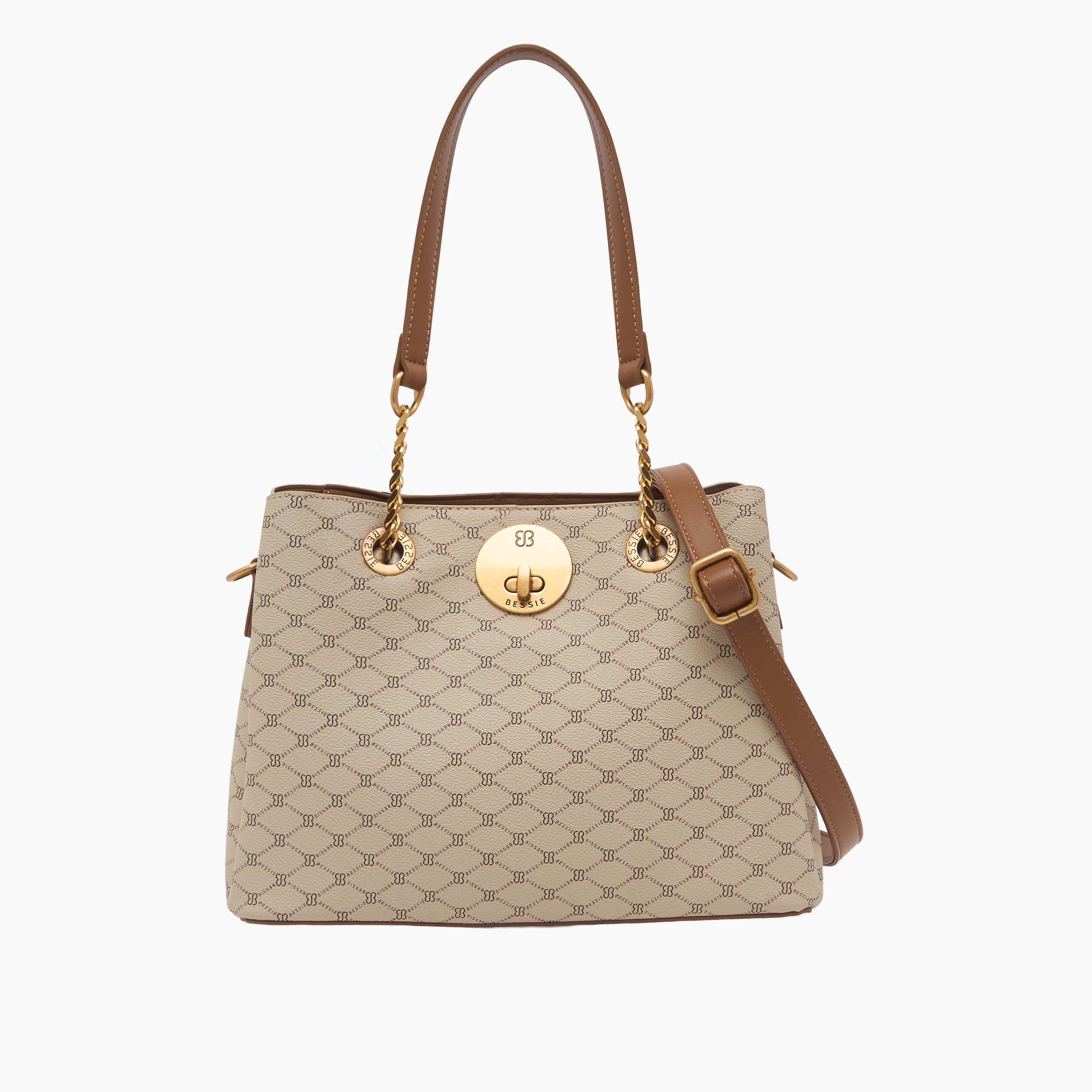 Bessie London Monogram Tote Bag with Chain Detail-women-bagsandwallets-handbags-image-1