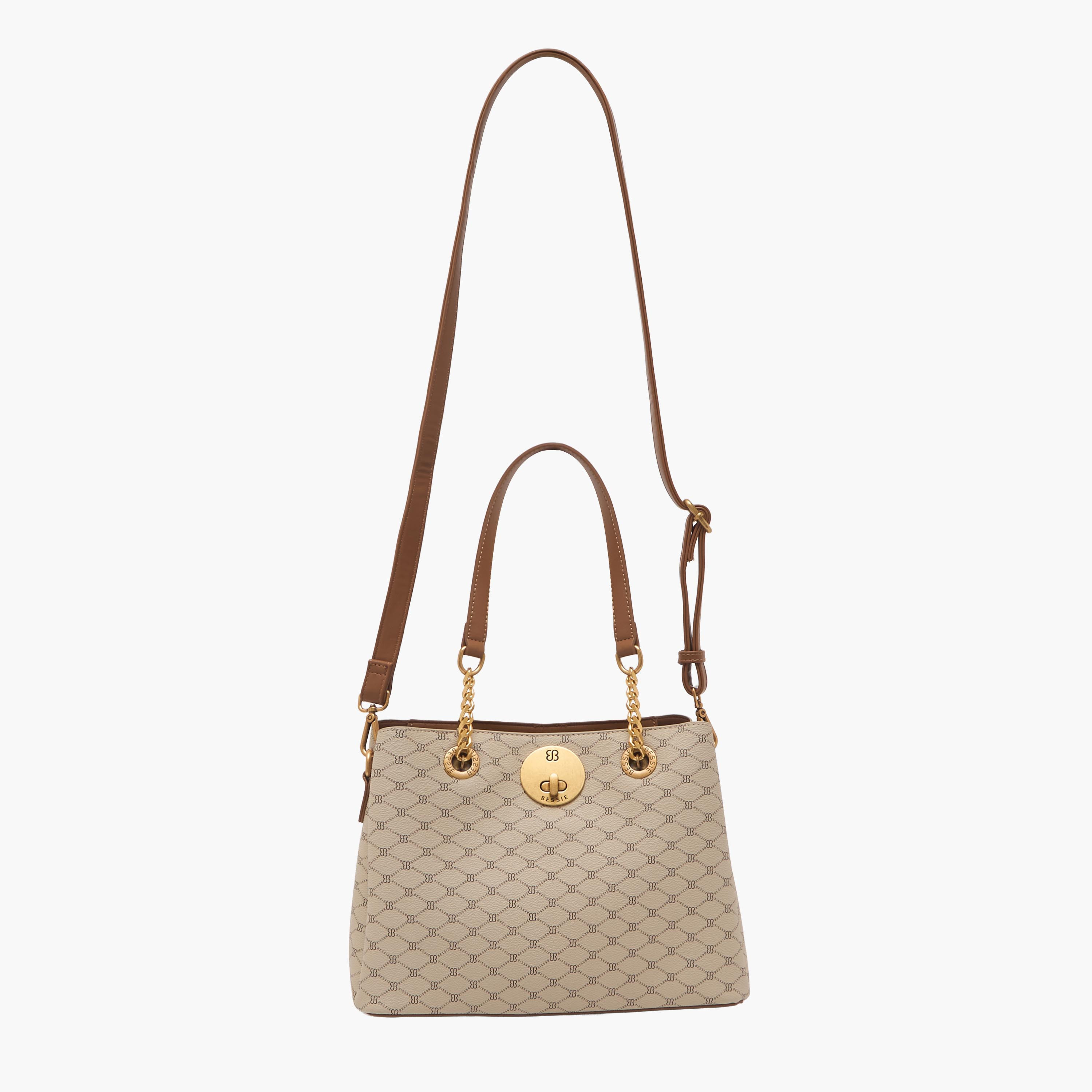 Bessie London Monogram Tote Bag with Chain Detail-women-bagsandwallets-handbags-image-2