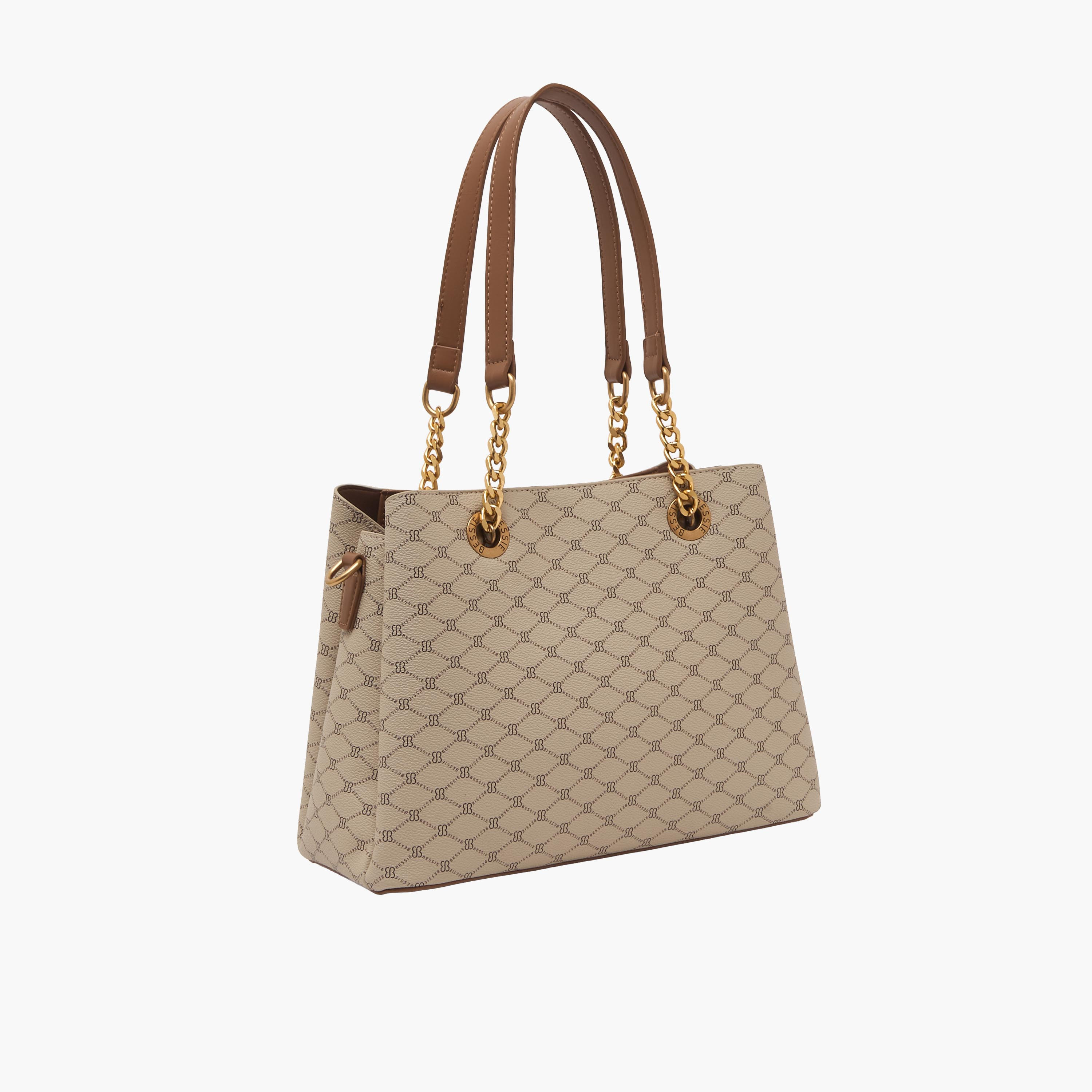 Bessie London Monogram Tote Bag with Chain Detail-women-bagsandwallets-handbags-image-3