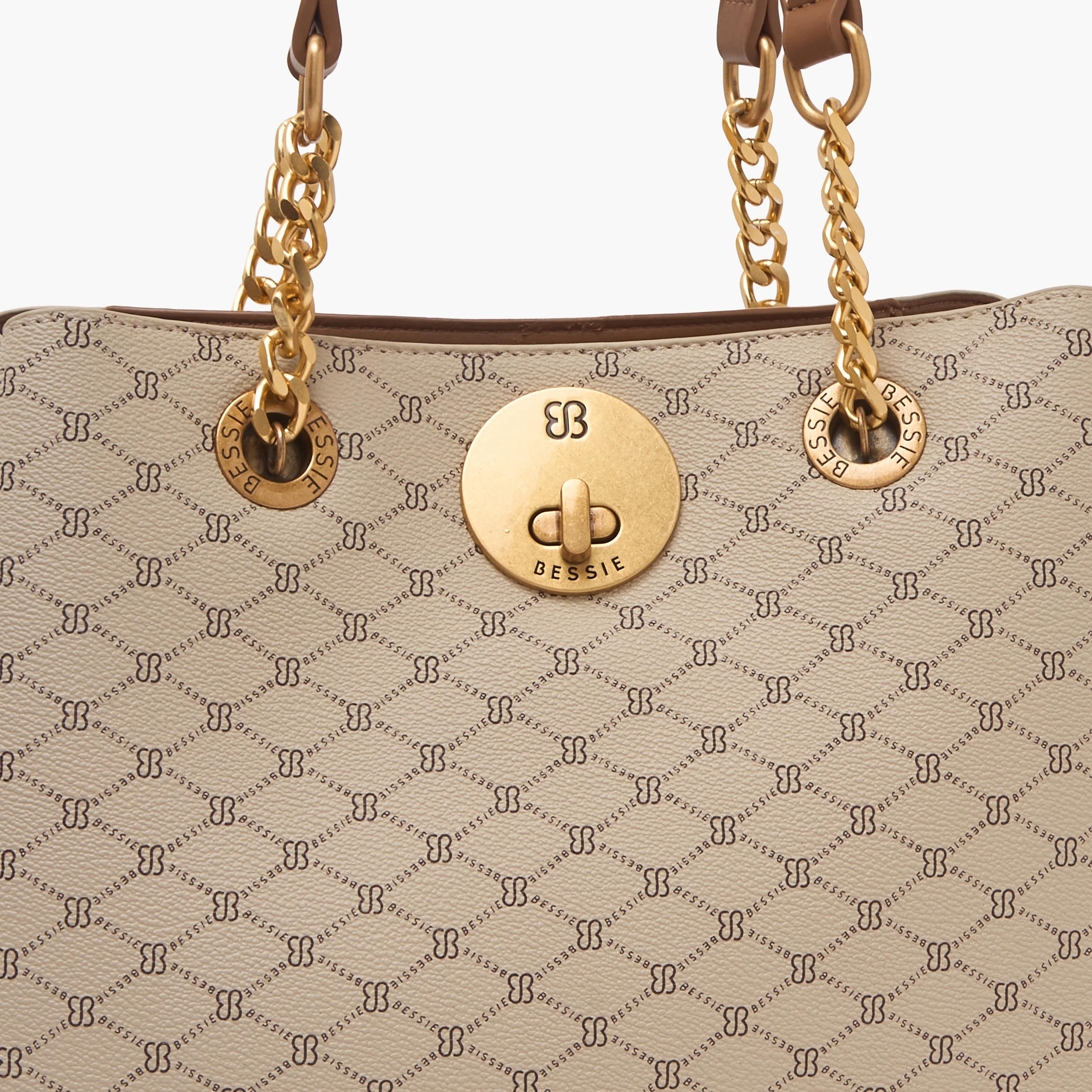 Bessie London Monogram Tote Bag with Chain Detail-women-bagsandwallets-handbags-image-4