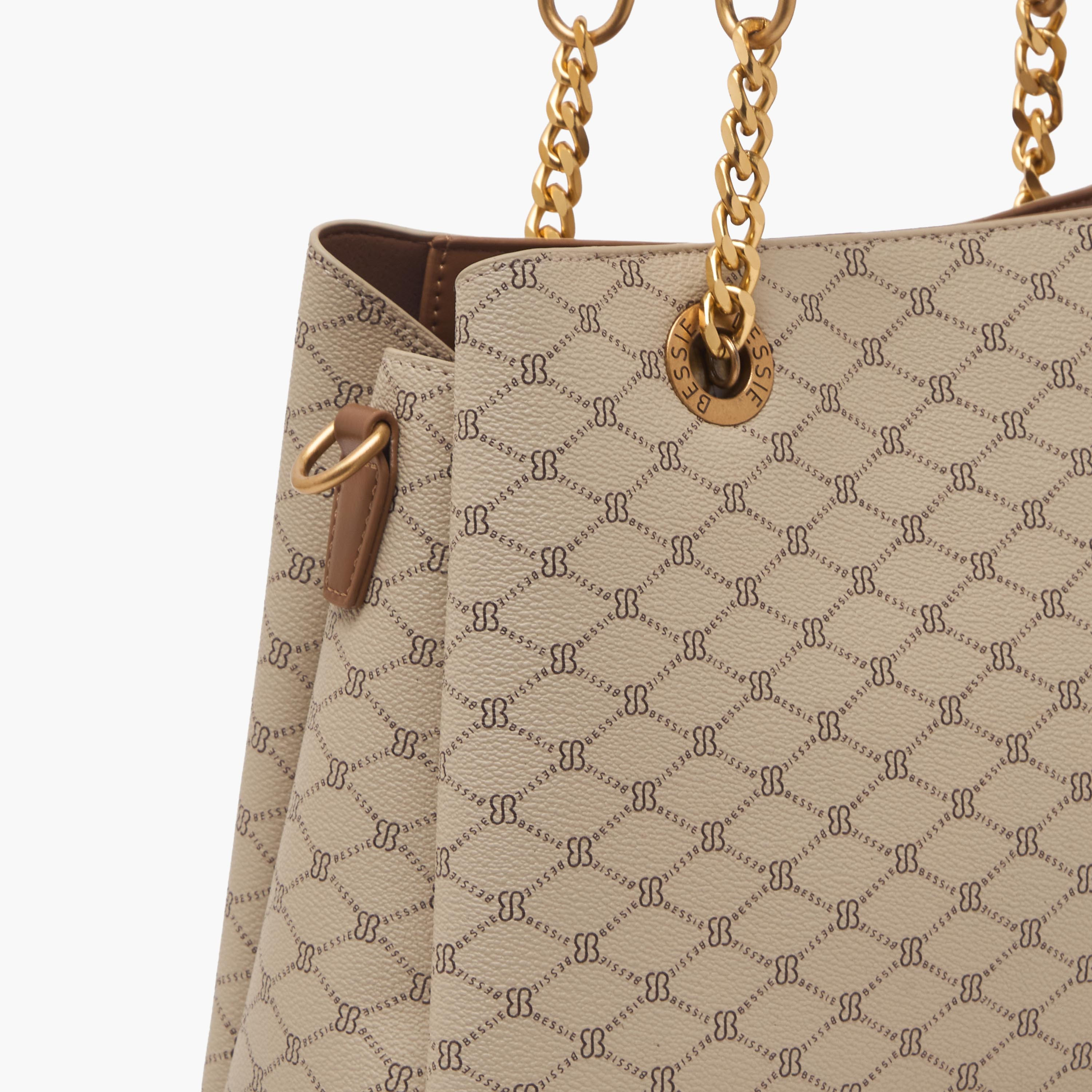 Bessie London Monogram Tote Bag with Chain Detail-women-bagsandwallets-handbags-image-5