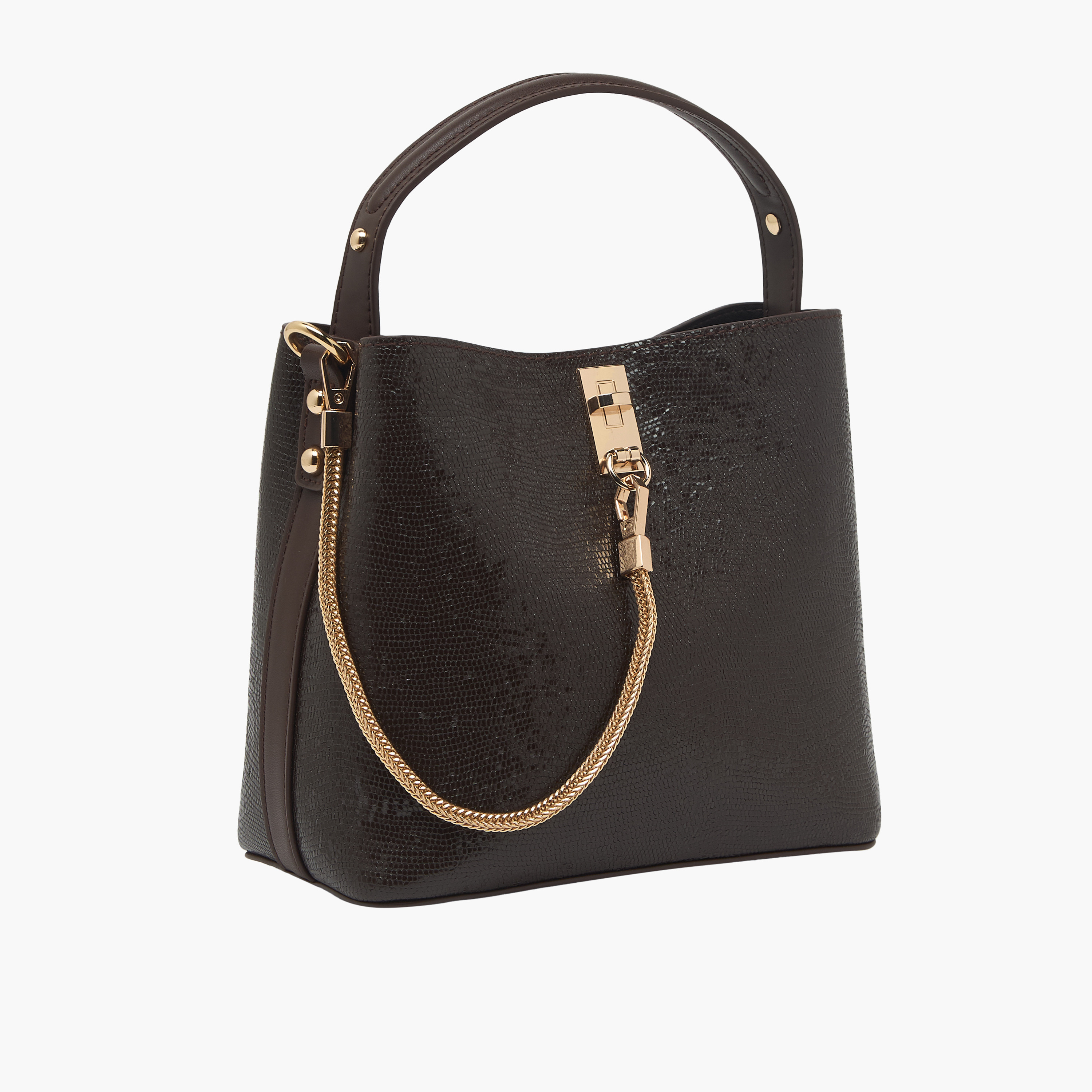 Bessie London Textured Tote Bag with Chain Detail-women-bagsandwallets-handbags-image-3