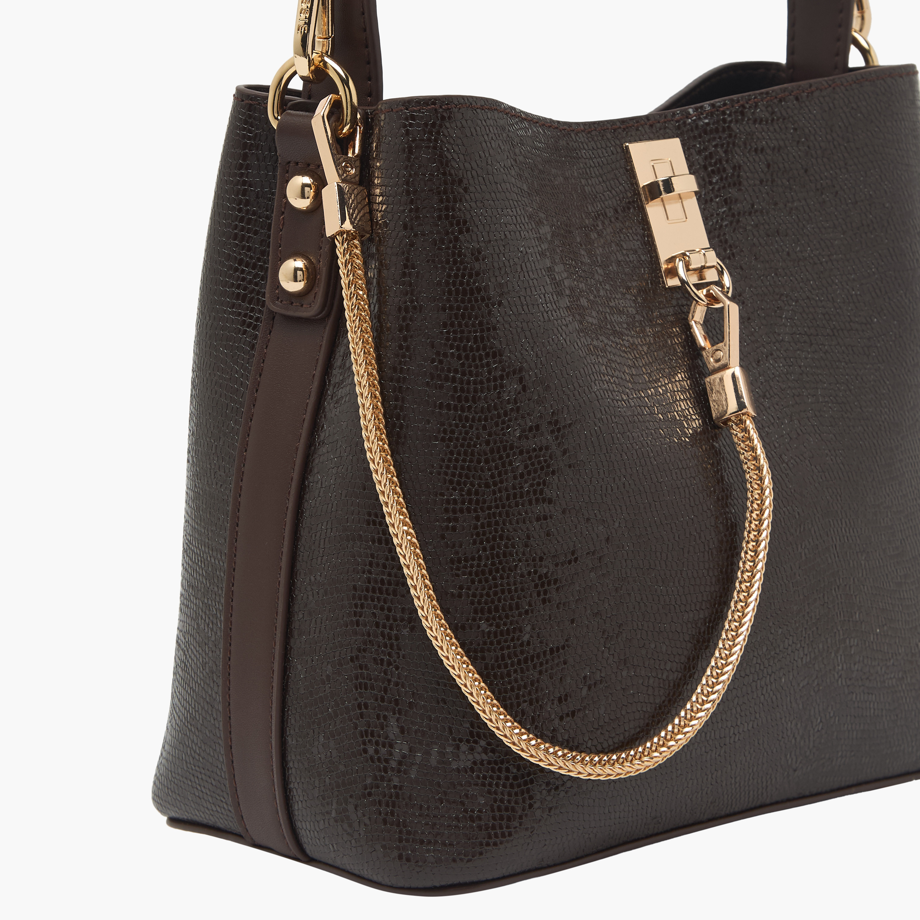 Bessie London Textured Tote Bag with Chain Detail-women-bagsandwallets-handbags-image-5