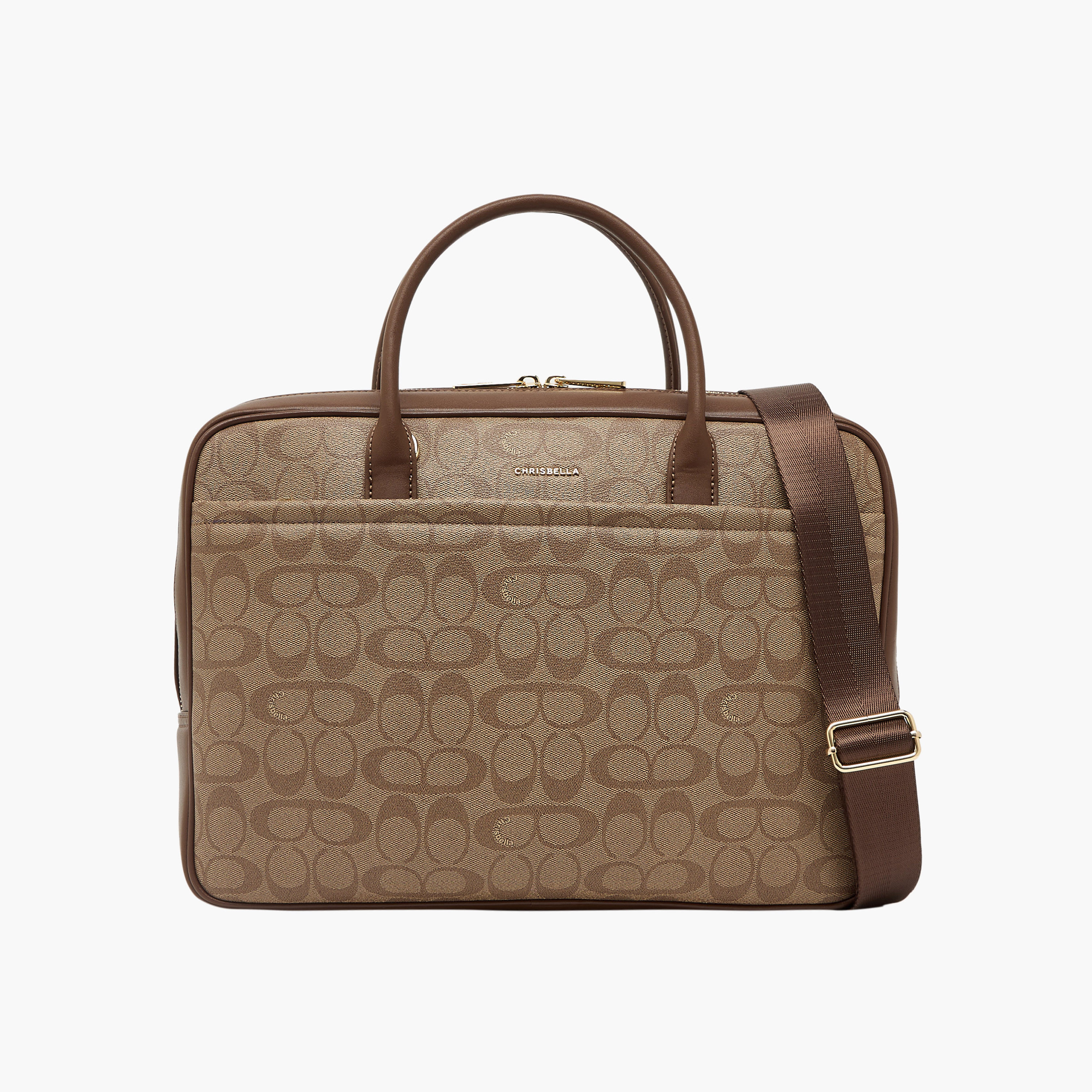 Chrisbella Monogram Print Laptop Bag with Zip Closure-women-bagsandwallets-handbags-image-1