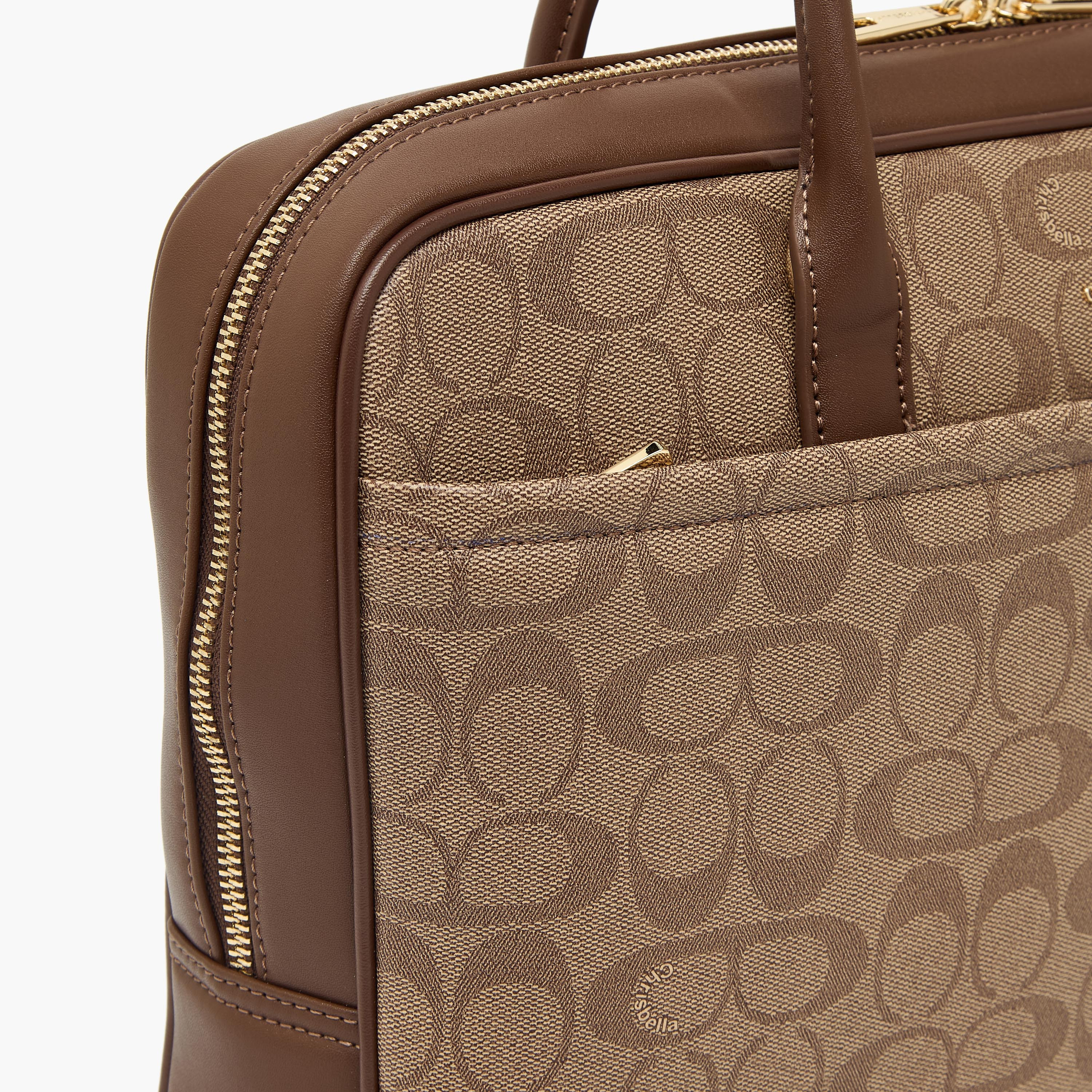 Chrisbella Monogram Print Laptop Bag with Zip Closure-women-bagsandwallets-handbags-image-4