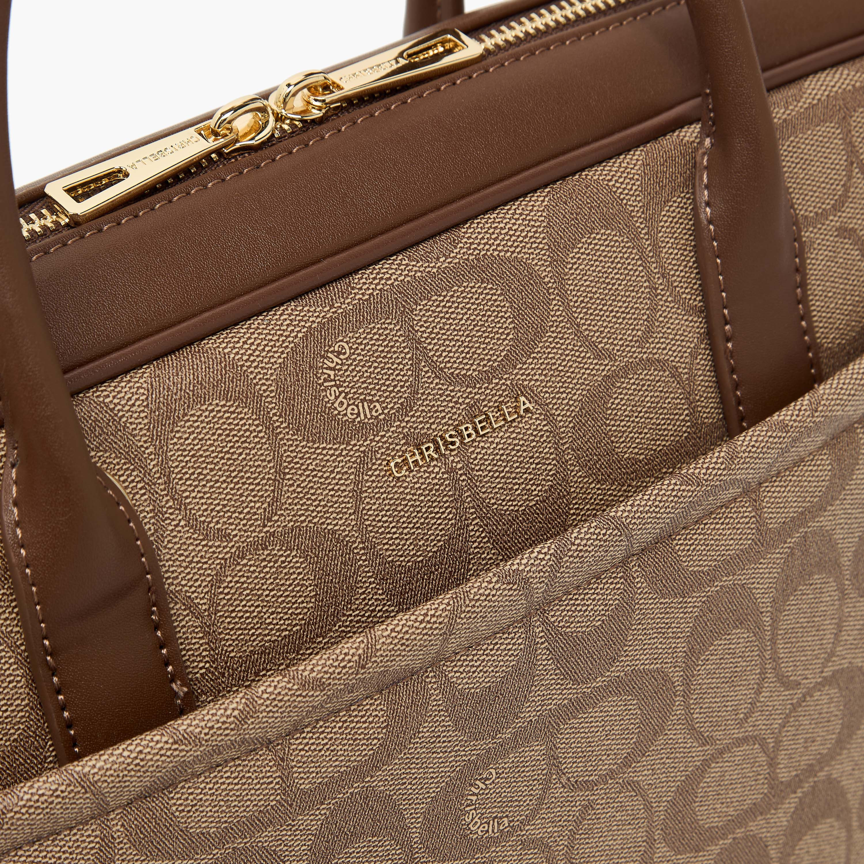 Chrisbella Monogram Print Laptop Bag with Zip Closure-women-bagsandwallets-handbags-image-5