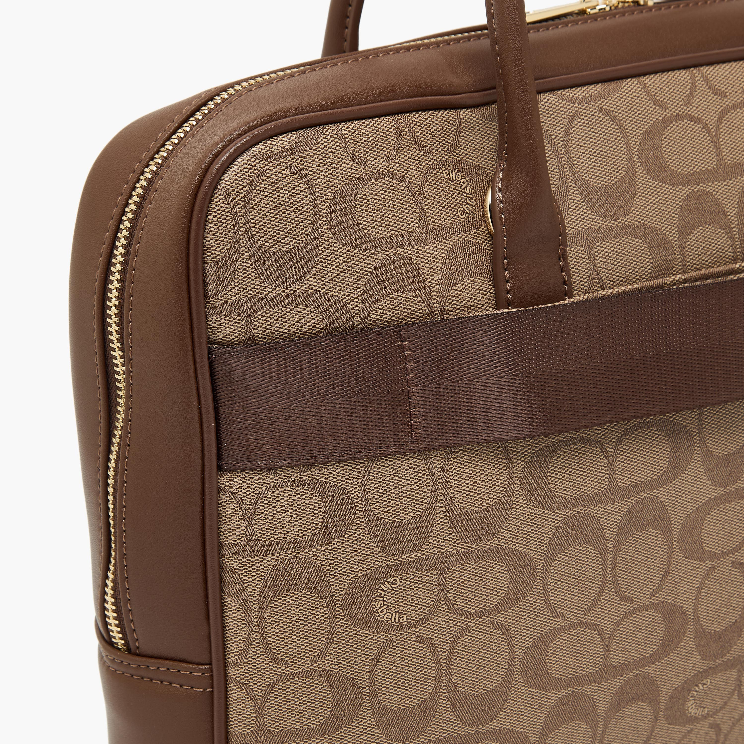 Chrisbella Monogram Print Laptop Bag with Zip Closure-women-bagsandwallets-handbags-image-6