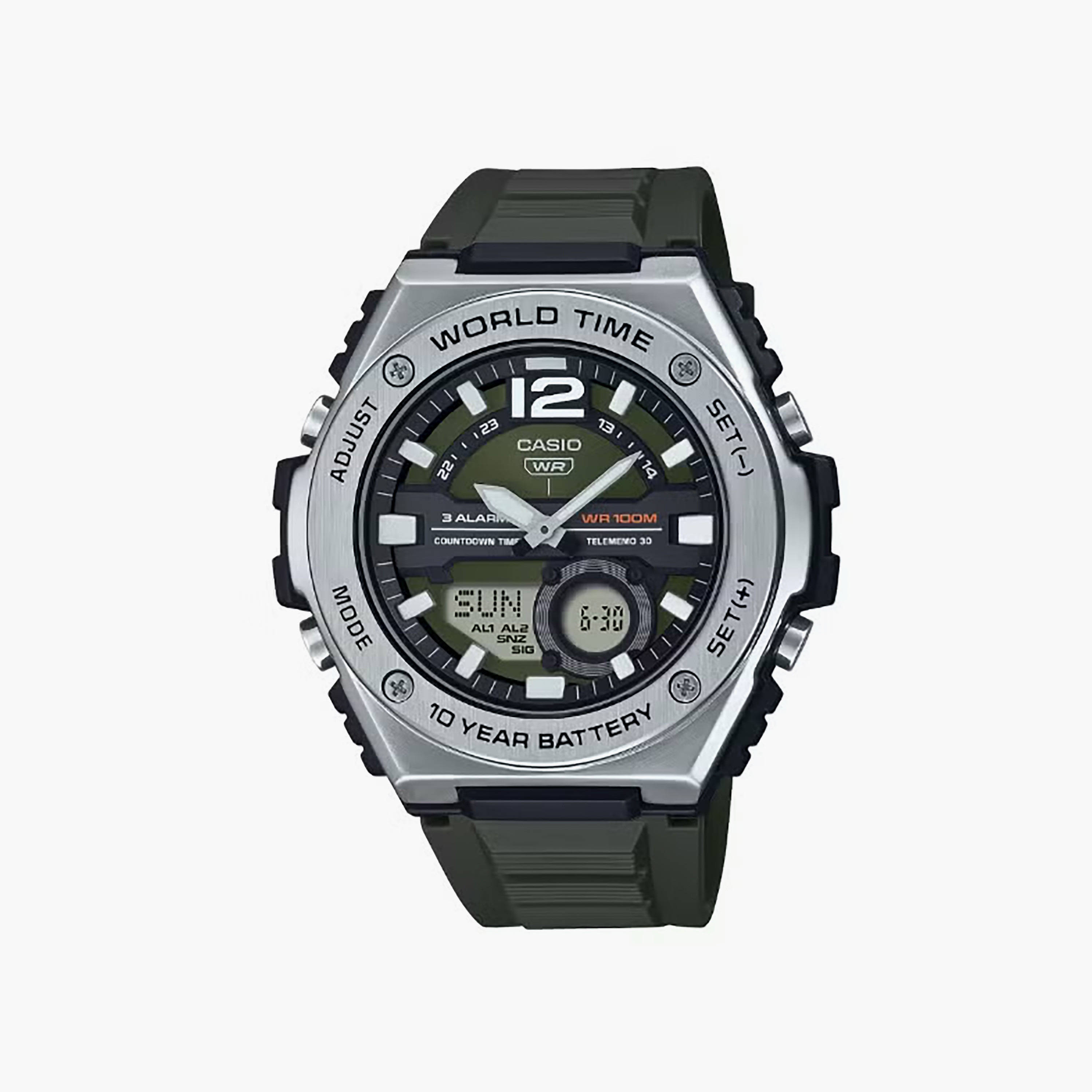 Casio Men's 50.4MM Green Analog Digital Resin Watch | MWQ-100-3AVDF-men-watchesandjewellery-watches-image-1