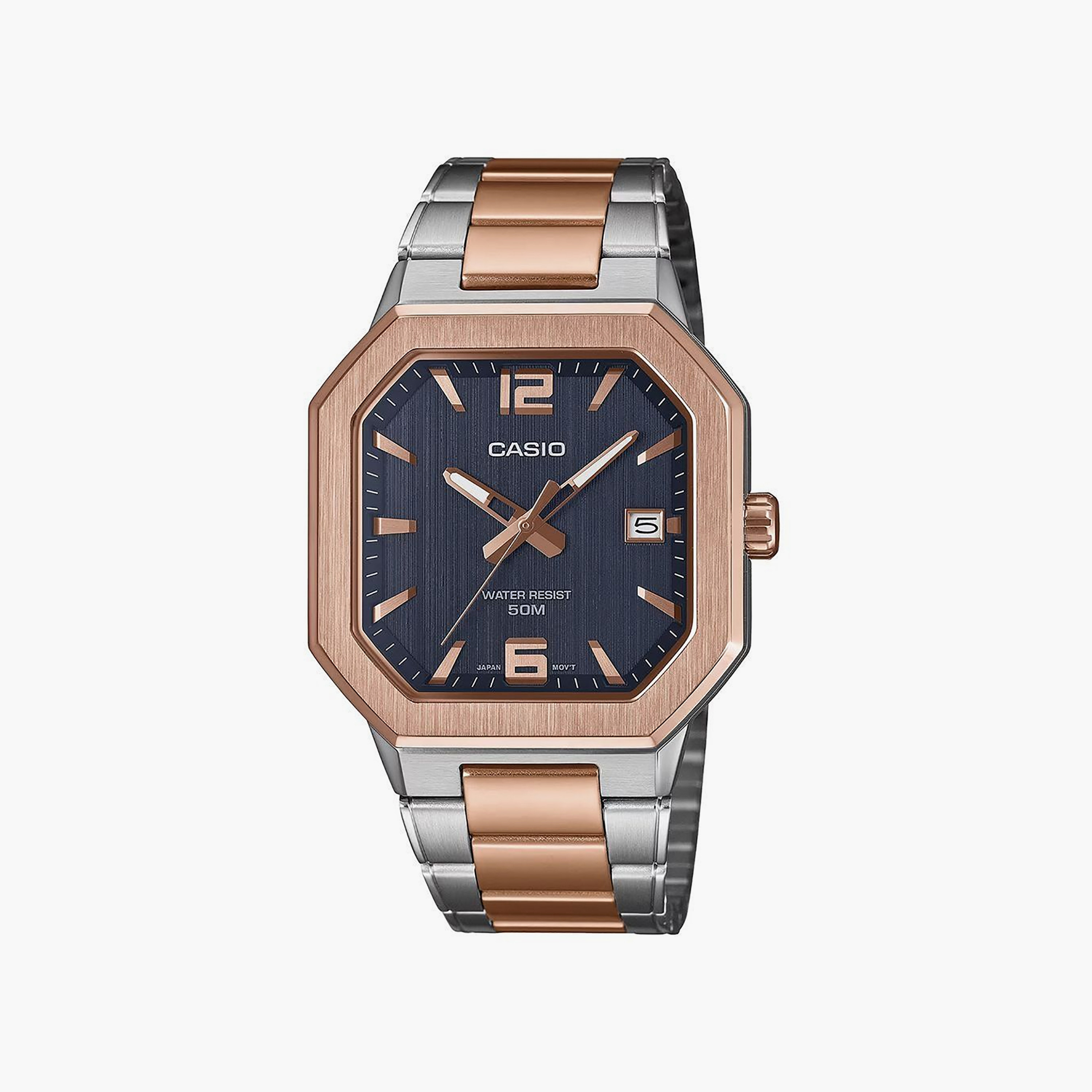 Casio Men's 38MM Rose Gold & Silver Analog Stainless Steel Watch | MTP-B195RG-2AVDF-men-watchesandjewellery-watches-image-1