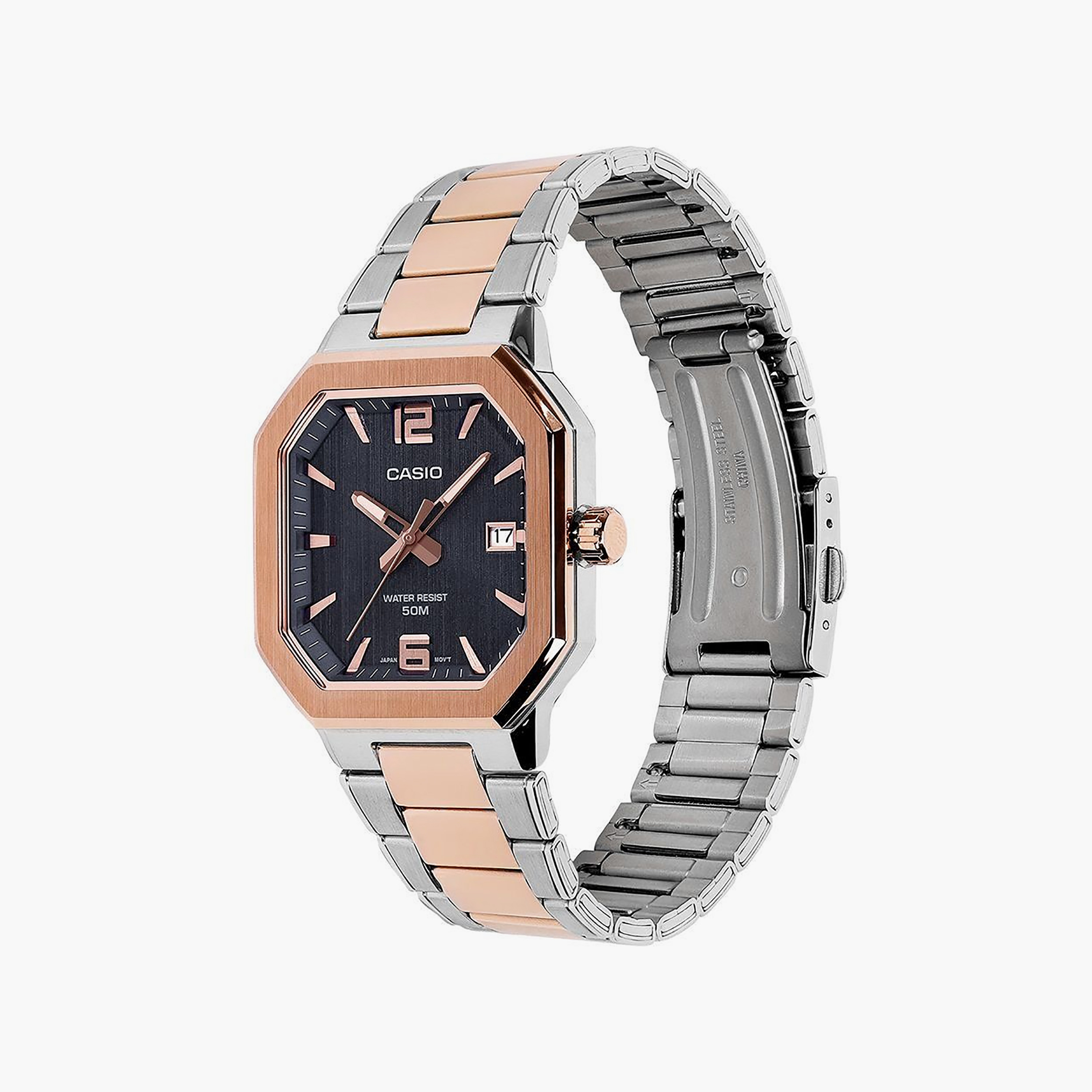 Casio Men's 38MM Rose Gold & Silver Analog Stainless Steel Watch | MTP-B195RG-2AVDF-men-watchesandjewellery-watches-image-2