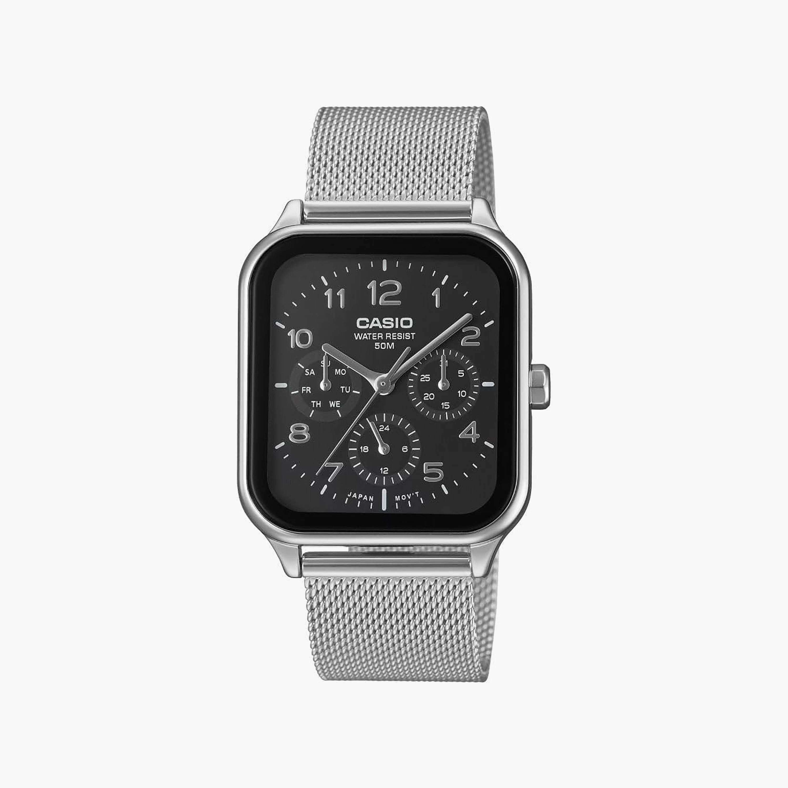 Casio Men's 44.5MM Silver Chronograph Mesh Watch | MTP-M306M-1AVDF-men-watchesandjewellery-watches-image-1