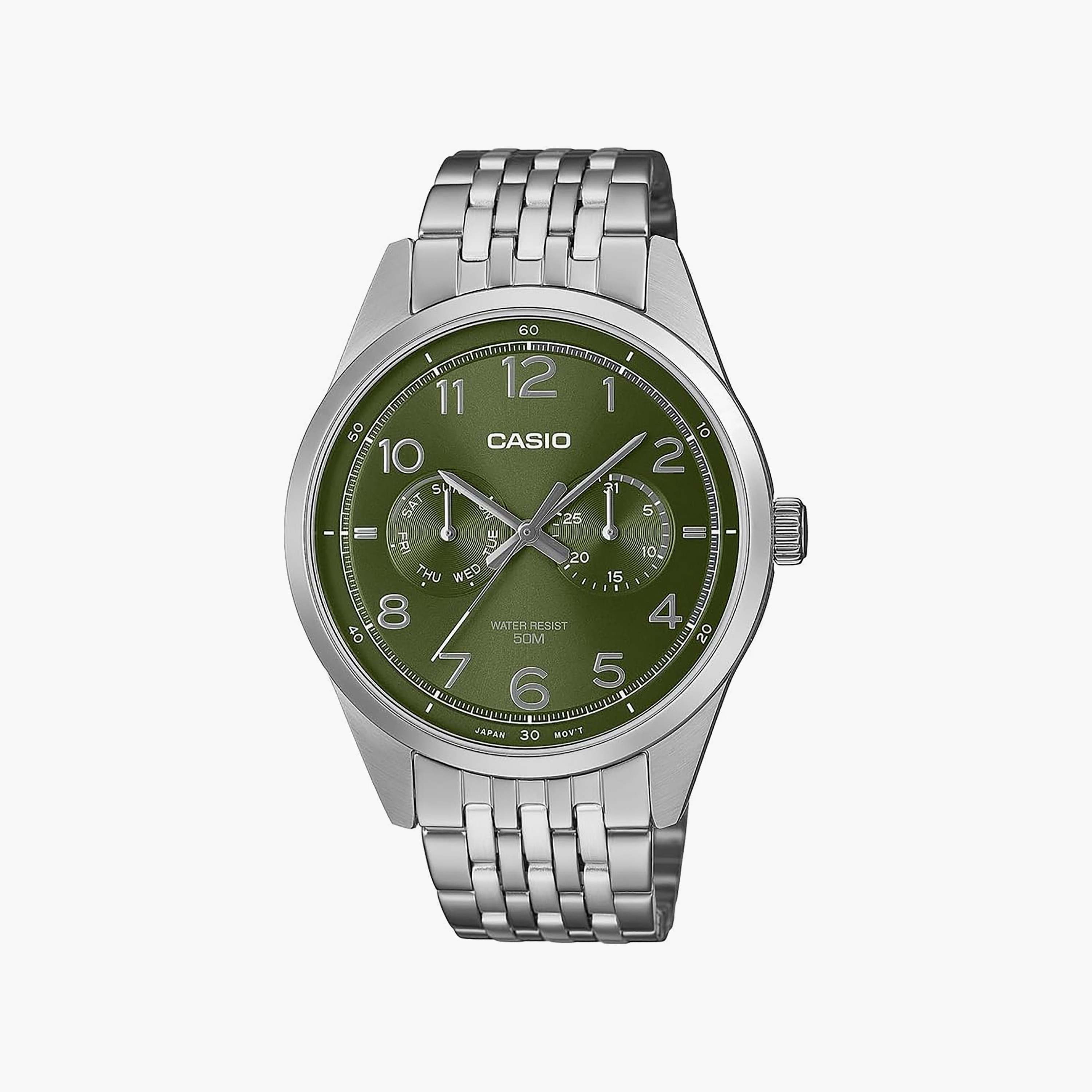 Casio Men's 41MM Silver Analog Stainless Steel Watch | MTP-E340D-3AVDF-men-watchesandjewellery-watches-image-1