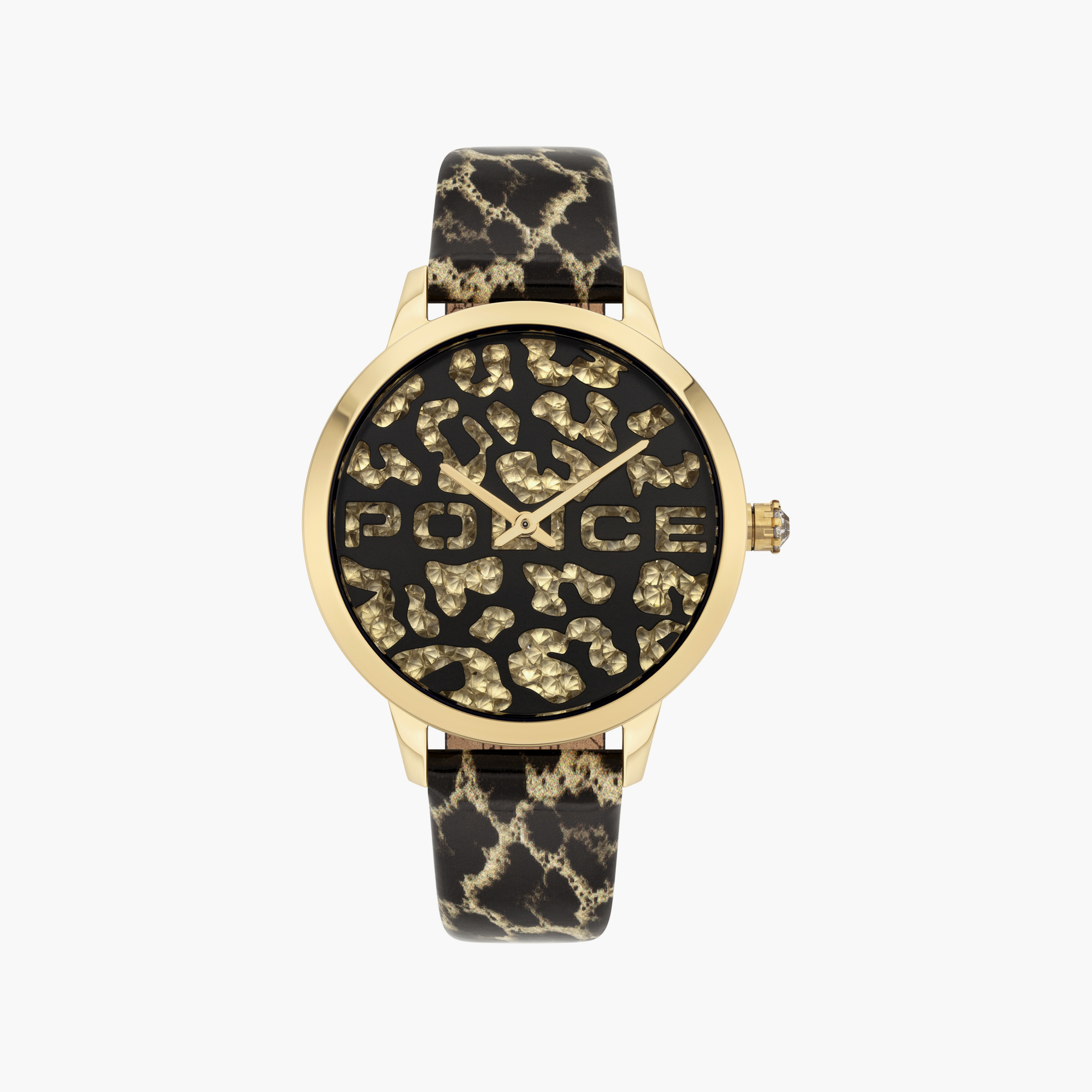 ساعة باغان النسائية، سوار جلدي أسود وذهبي، كوارتز، تناظرية | PL.16028MSG/02-women-watchesandjewellery-watches-image-1