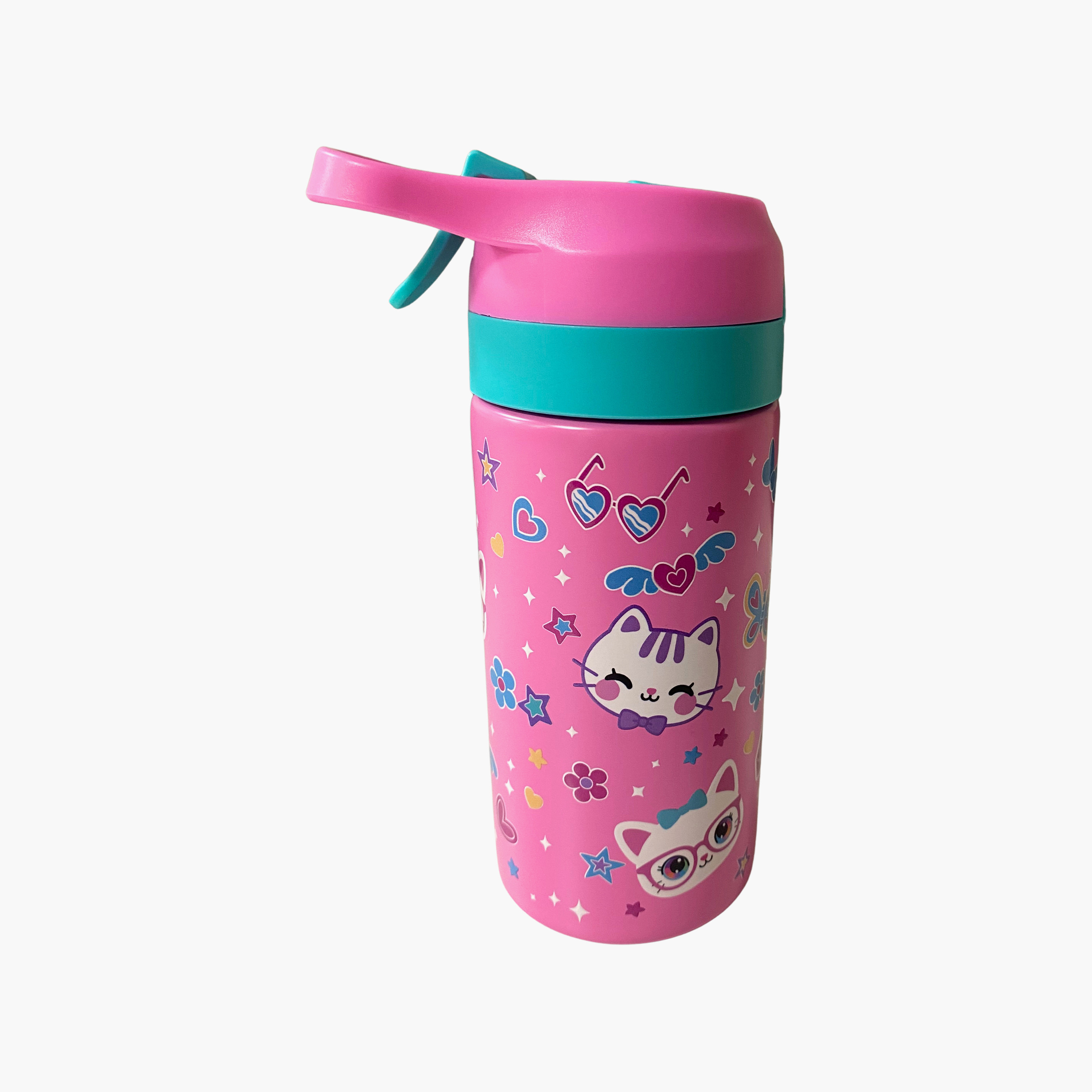 Tiny Wheels Cat Stainless Steel Spray Water Bottle with Flip-Up Straw Cap & Carry Handle - 320 ml-school-waterbottles-image-2