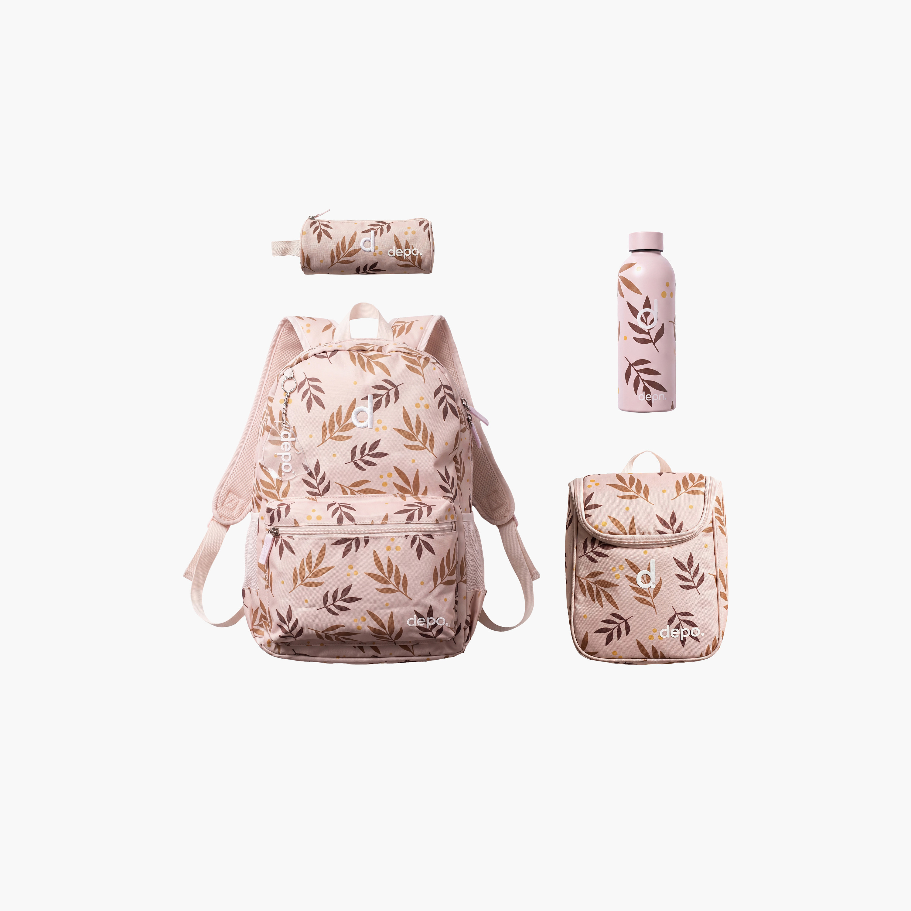 Depo Olive Leaves 4-Piece School Backpack Set for Girls with Lunch Bag and Pencil Case - 17 Inch-school-bagsandbackpacks-backpacks-image-1