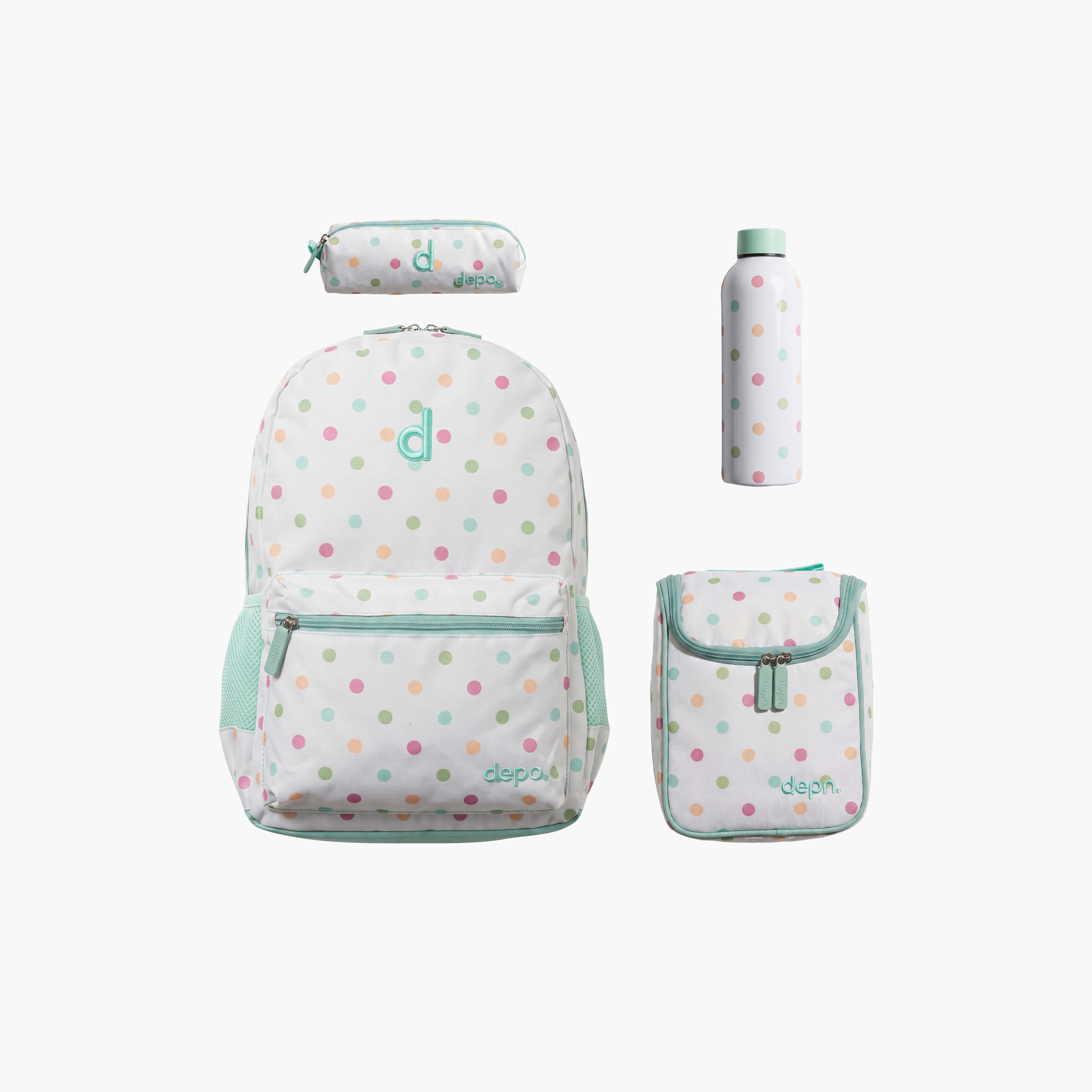 Depo Coloured Dots 4-Piece School Backpack Set for Girls with Lunch Bag and Pencil Case - 17 Inch-school-bagsandbackpacks-backpacks-image-1