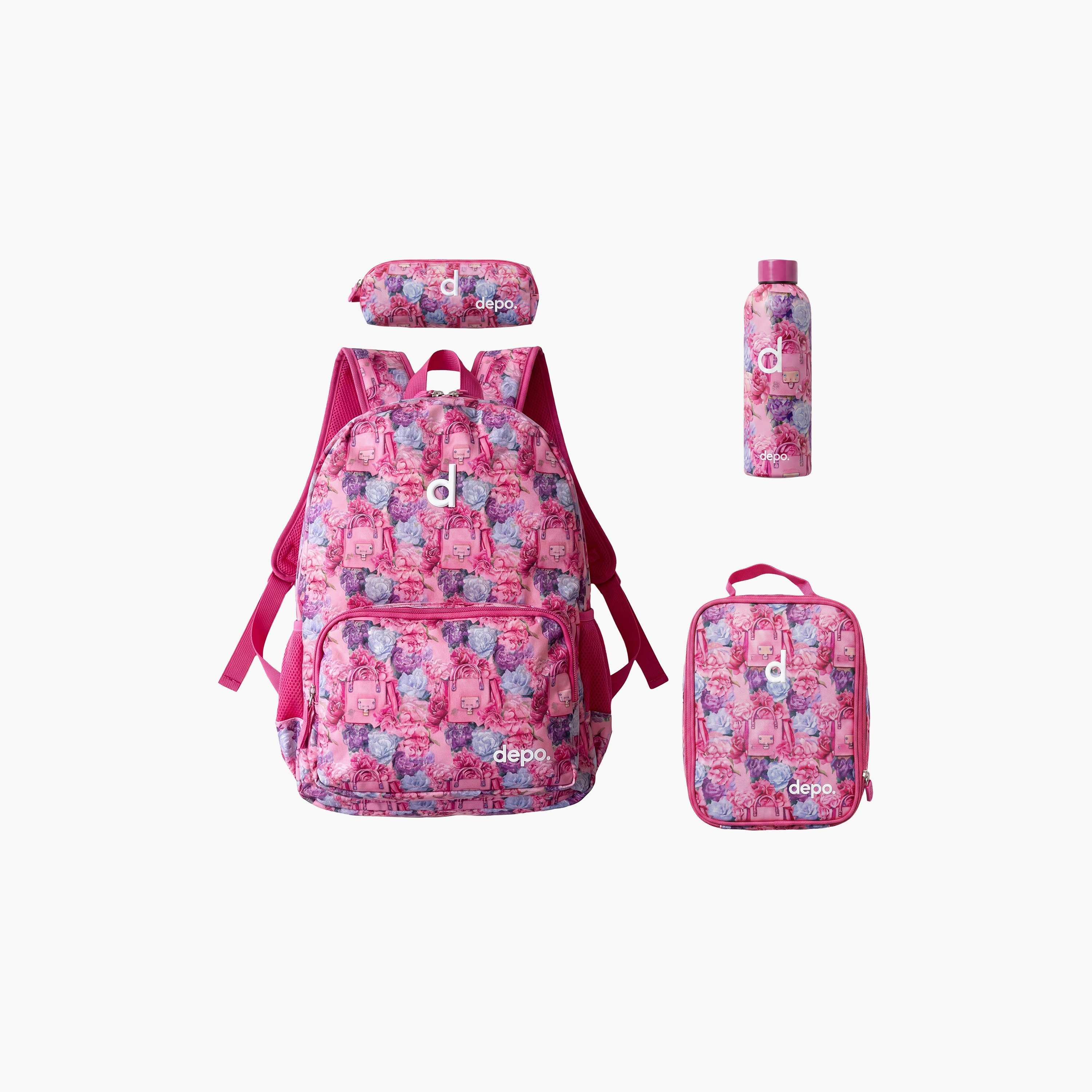 Depo Flowers Garden 4-Piece School Backpack Set for Girls with Lunch Bag and Pencil Case - 17 Inch-school-bagsandbackpacks-backpacks-image-1