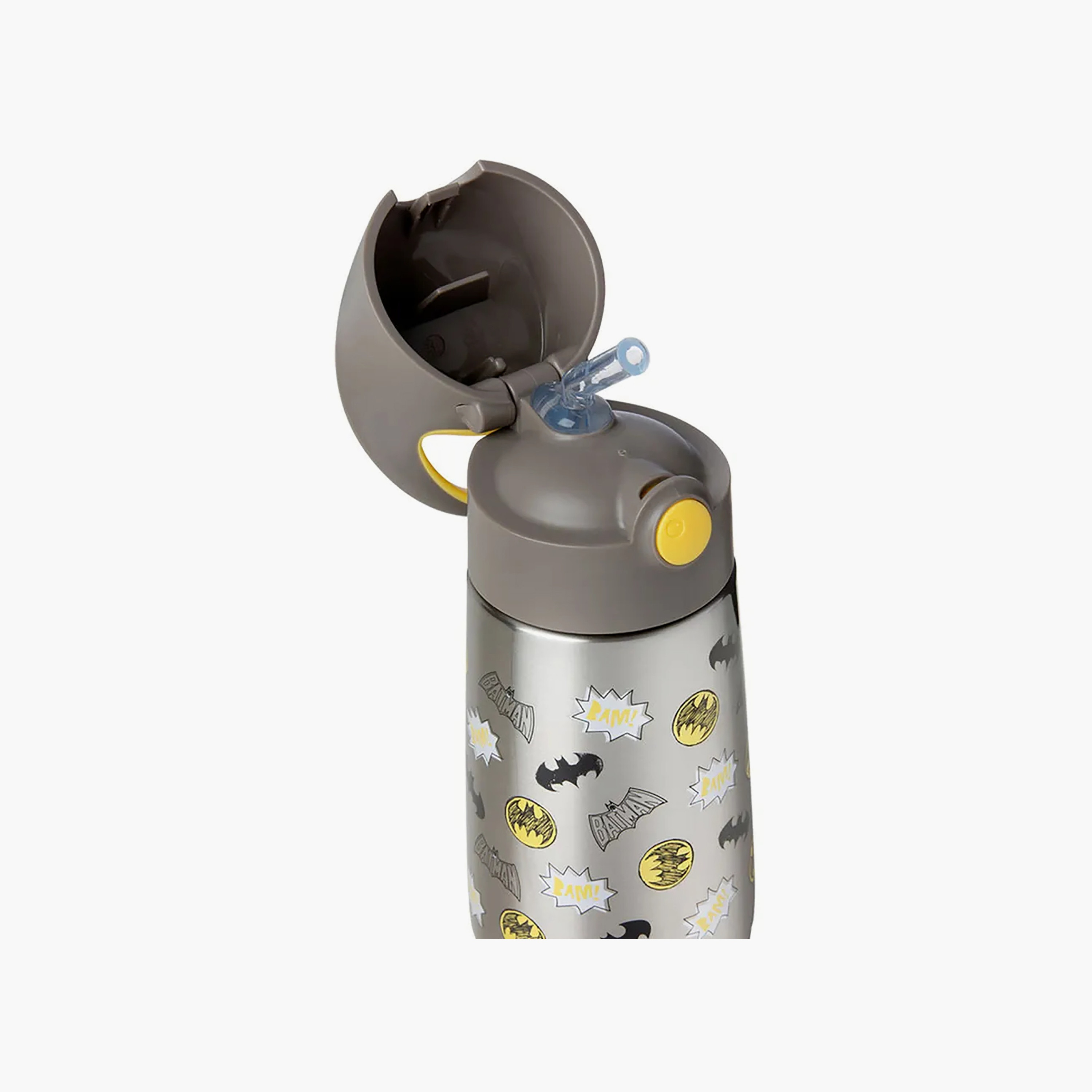 قارورة مياه ستانلس ستيل عازلة للحرارة بقشة وطبعات باتمان من بي بوكس - 350 مل-school-waterbottles-image-3