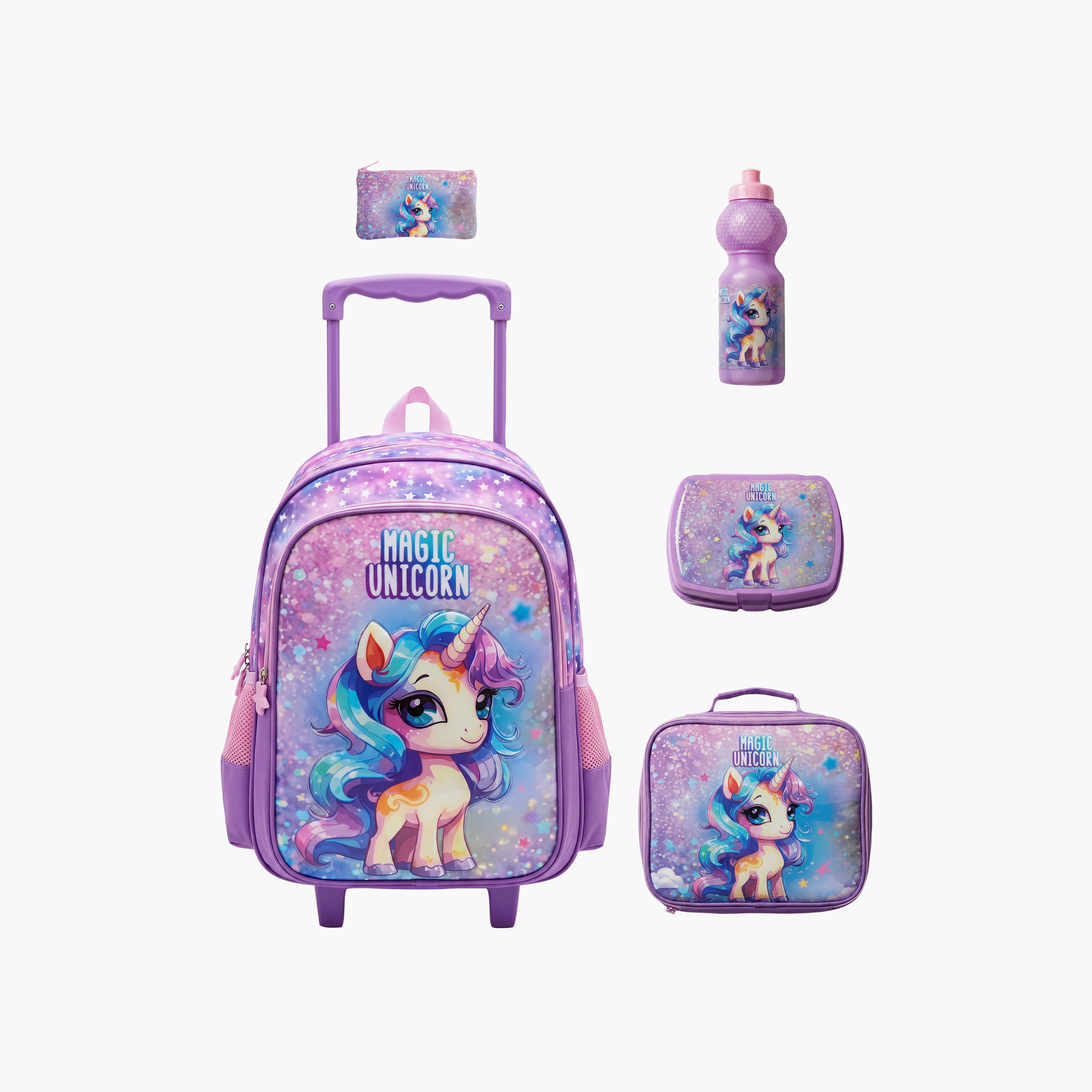 Royal Falcon Unicorn 5-Piece School Trolley Backpack Set for Girls 5-8 Years - 15 Inch-school-bagsandbackpacks-trolleybags-image-1