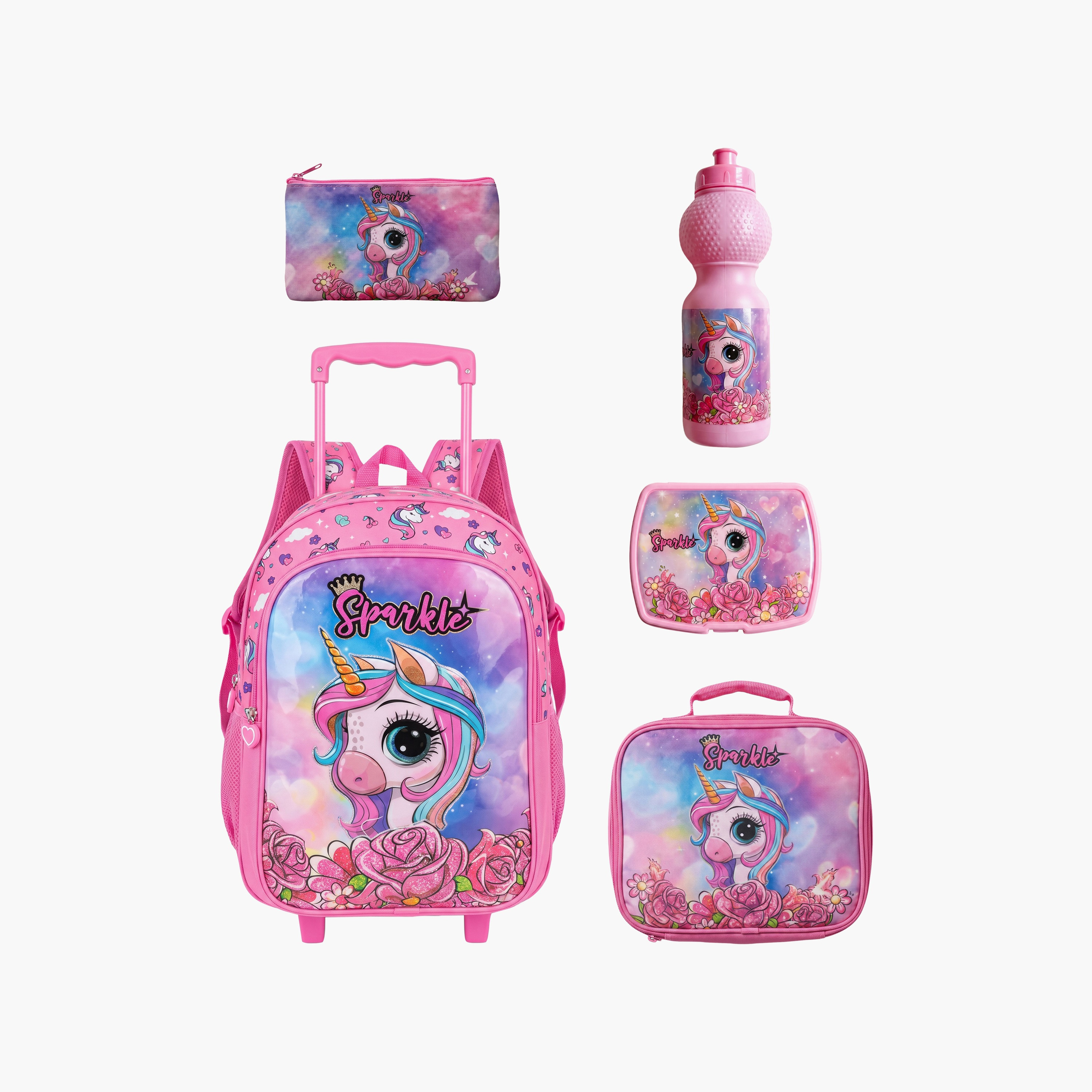 Royal Falcon Unicorn 5-Piece School Trolley Backpack Set for Girls 5-8 Years - 15 Inch-school-bagsandbackpacks-trolleybags-image-1
