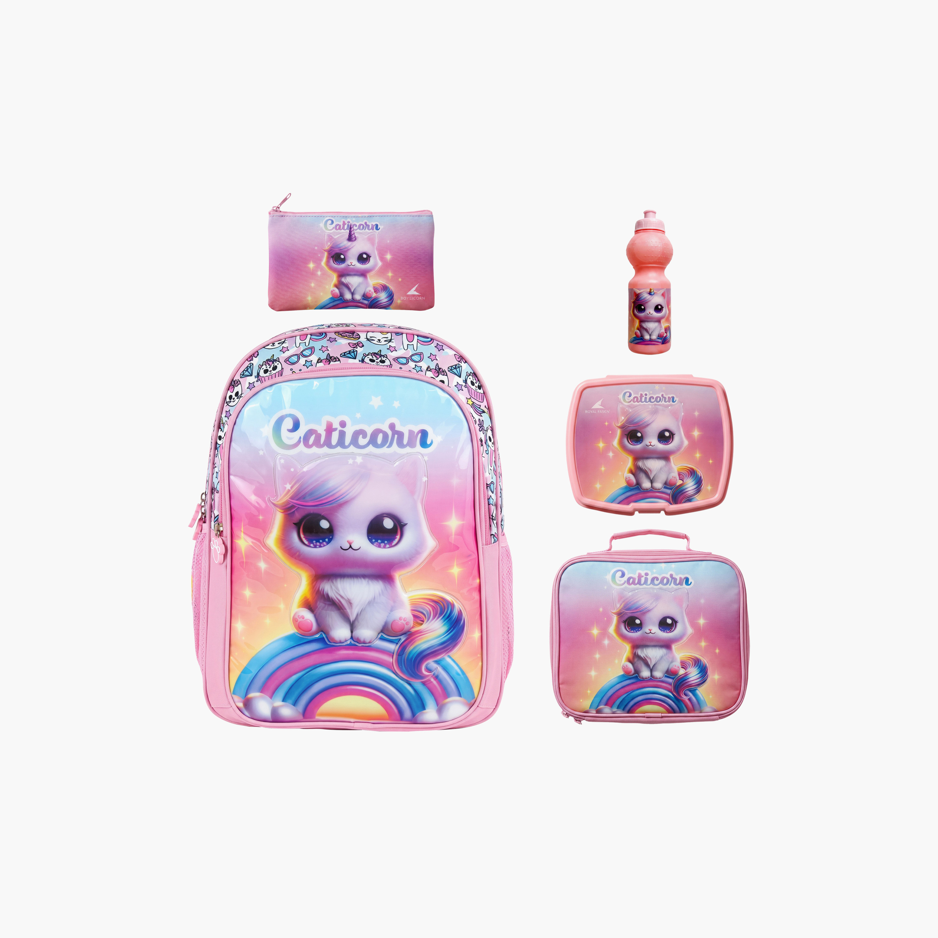 Royal Falcon Cat Caticorn 5-Piece School Backpack Set for Girls 5-8 Years with Lunch Bag - 15 Inch-school-bagsandbackpacks-backpacks-image-1