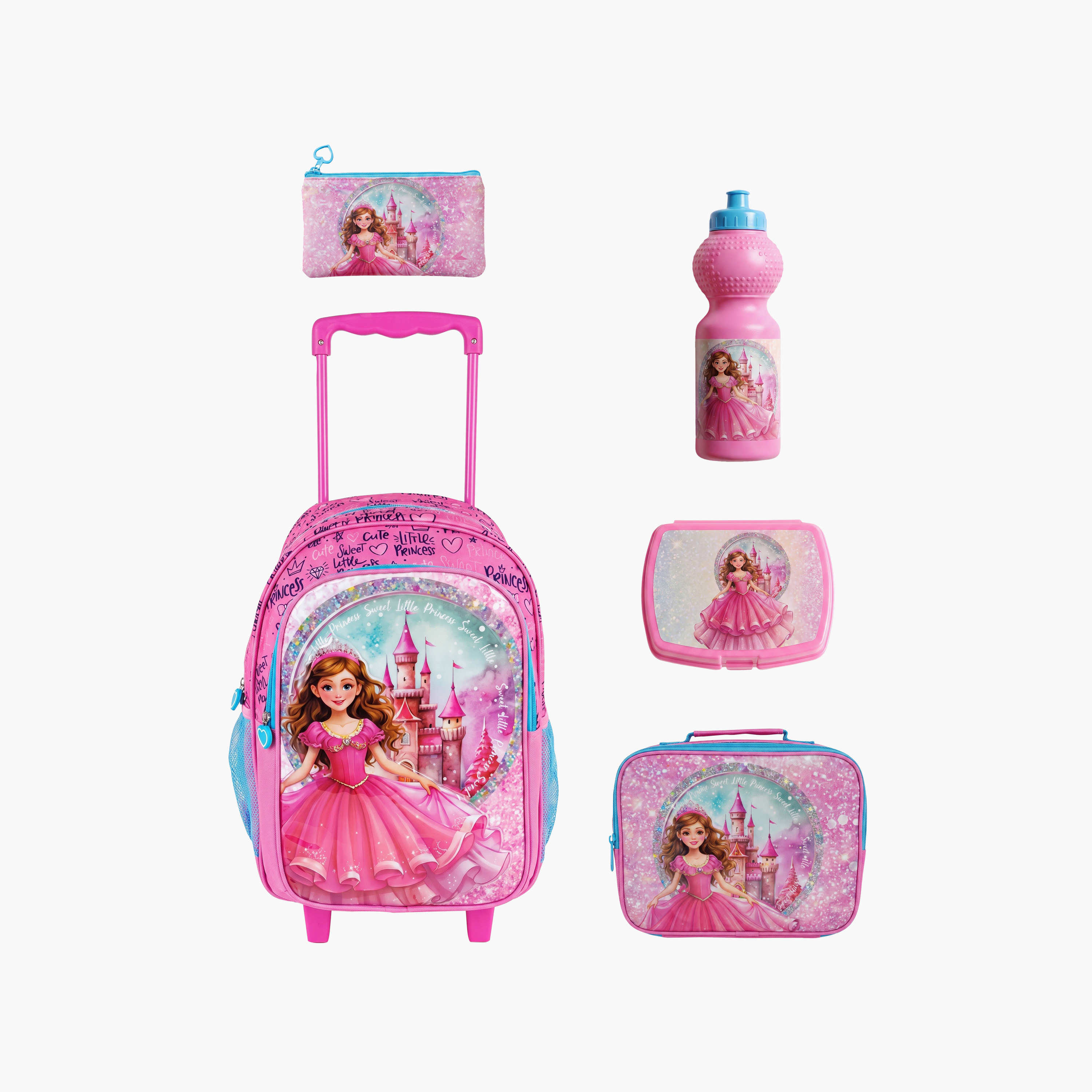 Royal Falcon Princess 5-Piece School Trolley Backpack Set for Girls 5-8 Years - 15 Inch-school-bagsandbackpacks-trolleybags-image-1