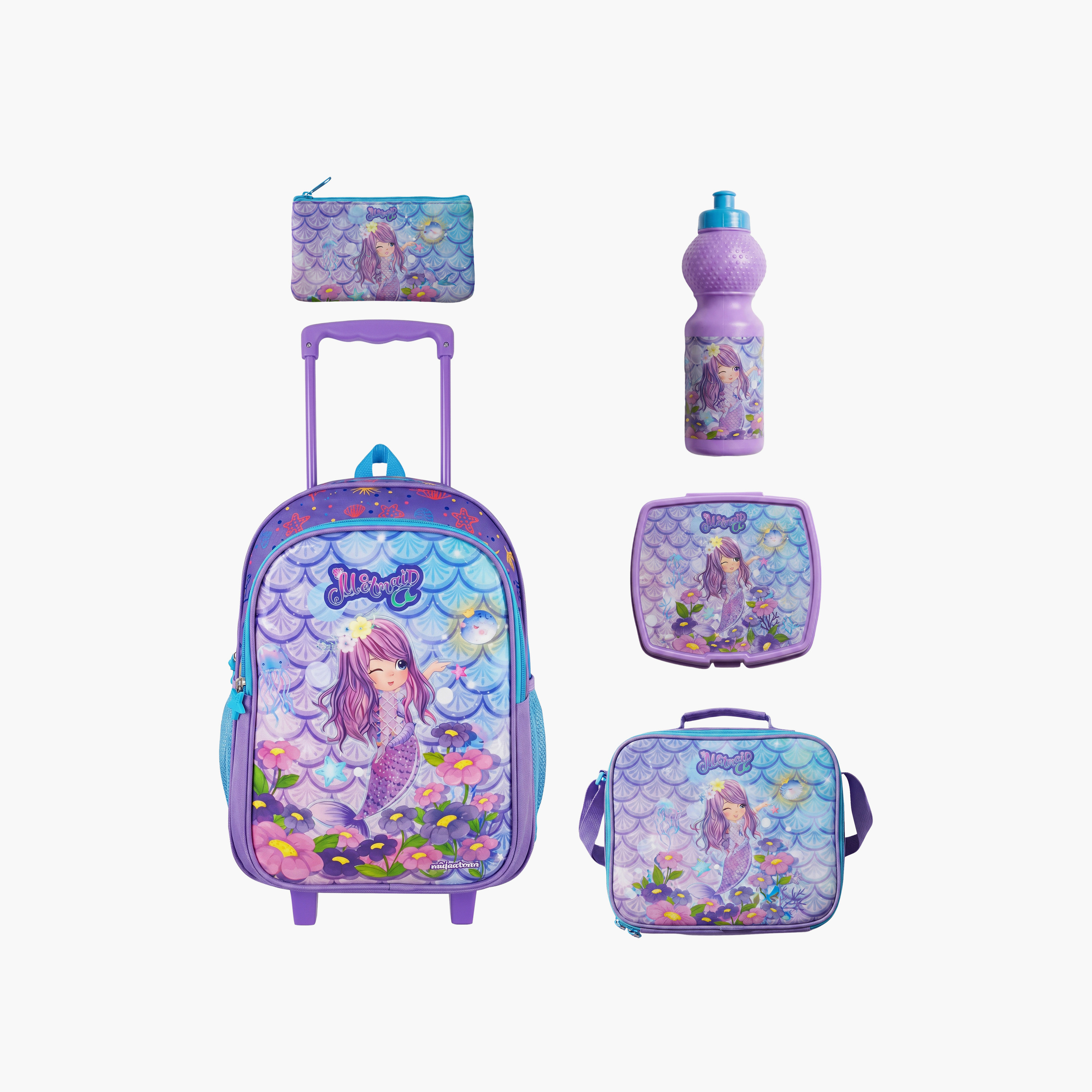 Royal Falcon Mermaid 5-Piece School Trolley Backpack Set for Girls 5-8 Years - 15 Inch-school-bagsandbackpacks-trolleybags-image-1