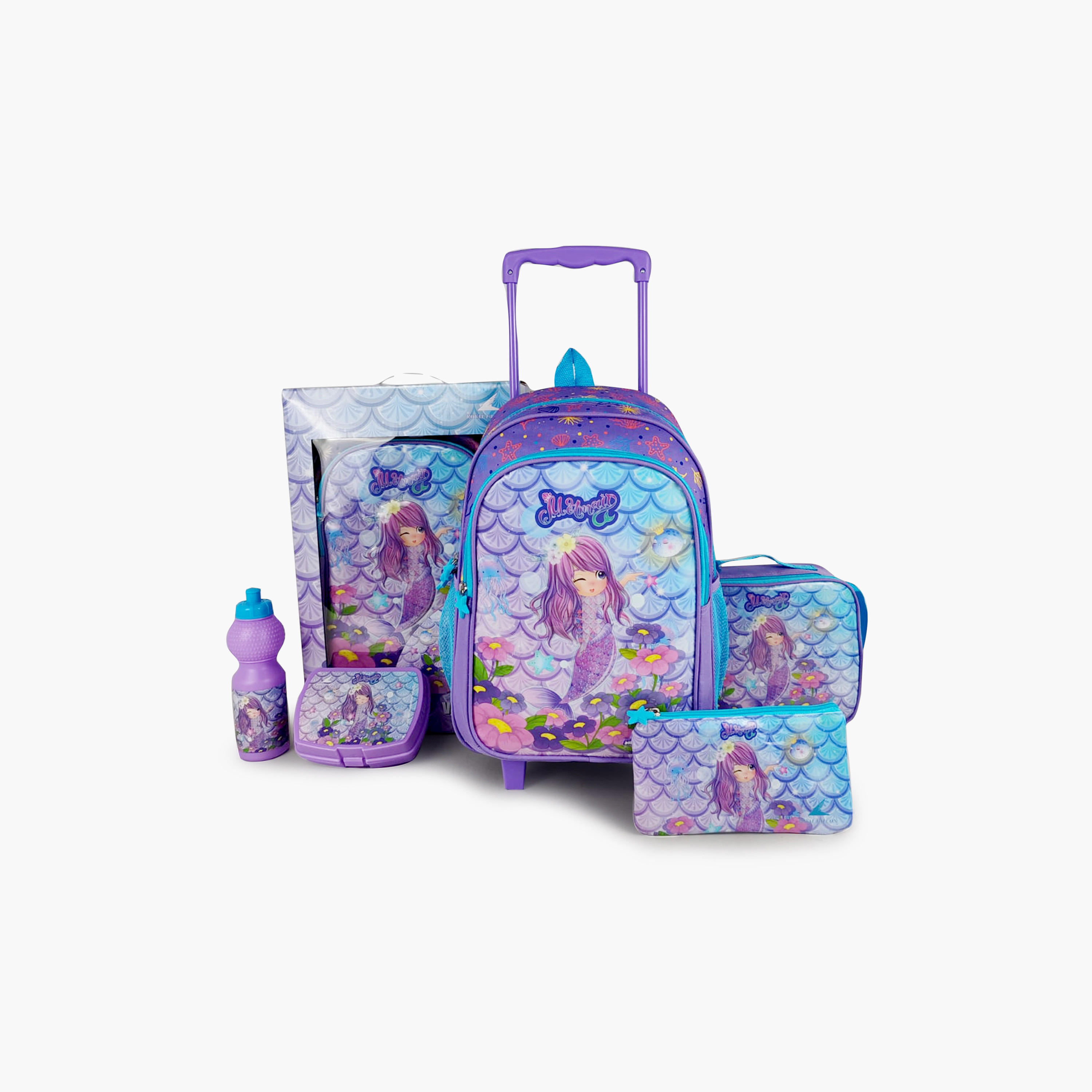 Royal Falcon Mermaid 5-Piece School Trolley Backpack Set for Girls 5-8 Years - 15 Inch-school-bagsandbackpacks-trolleybags-image-9