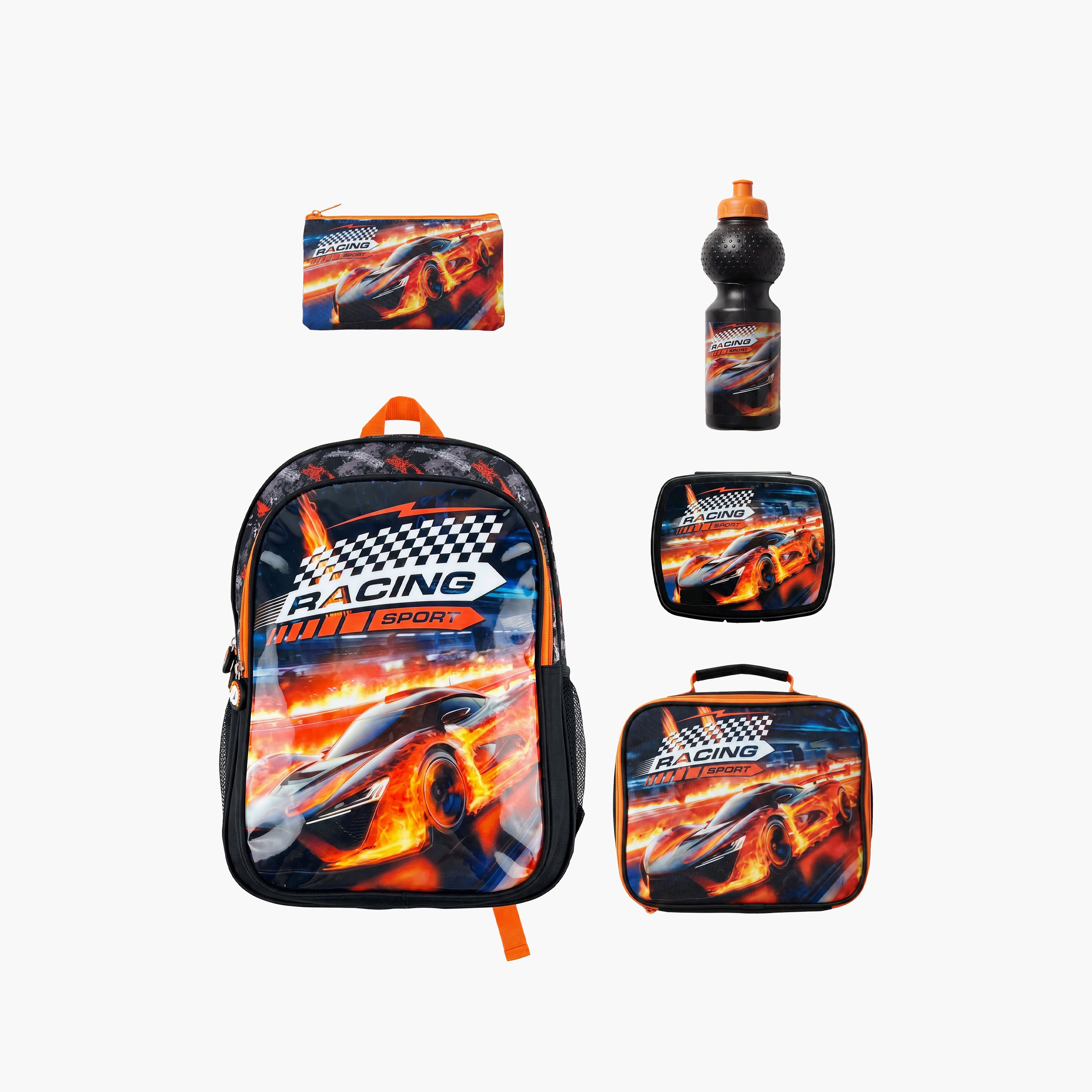 Royal Falcon Car Racing 5-Piece School Backpack Set for Boys 5-8 Years with Lunch Bag - 15 Inch-school-bagsandbackpacks-backpacks-image-1