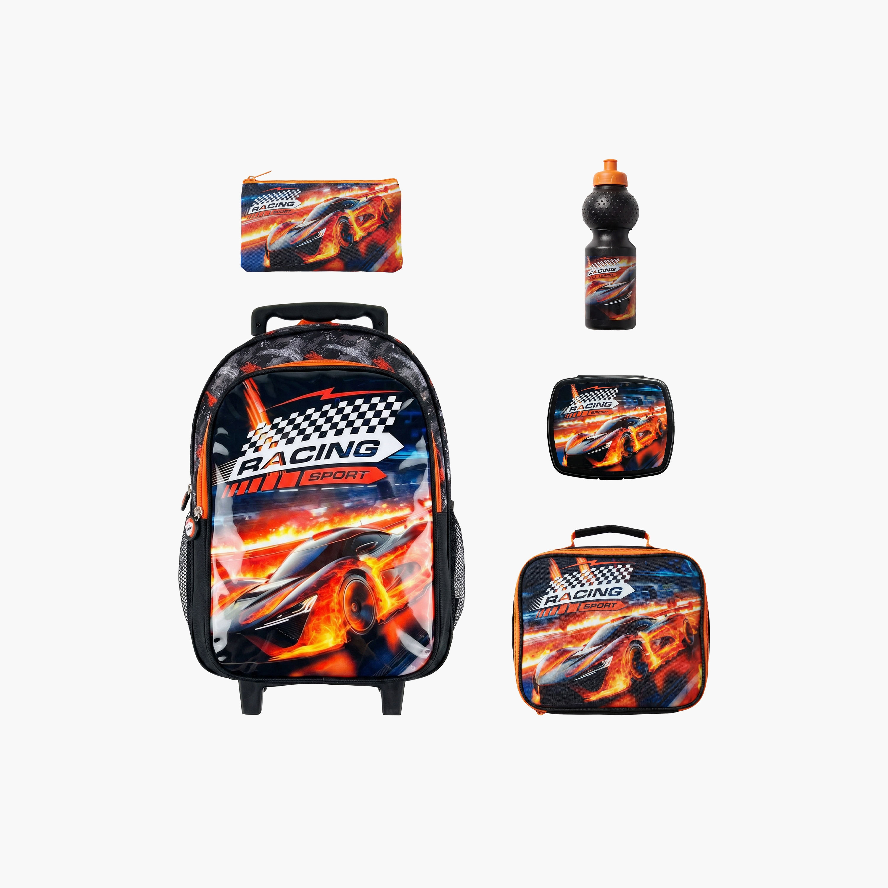 Royal Falcon Car Racing 5-Piece School Trolley Backpack Set for Boys 5-8 Years - 15 Inch-school-bagsandbackpacks-trolleybags-image-1