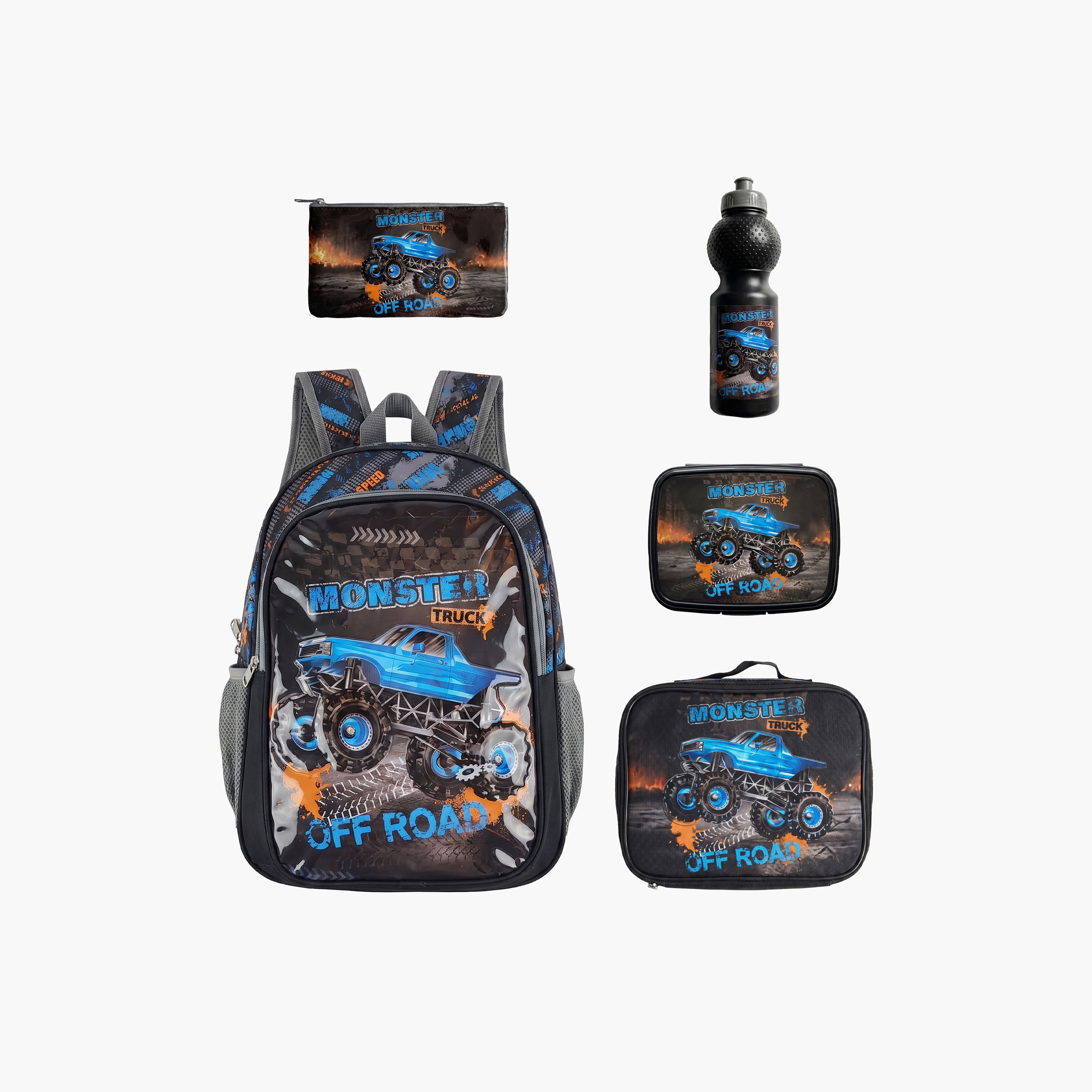 Royal Falcon Monster Truck 5-Piece School Backpack Set for Boys 5-8 Years with Lunch Bag - 15 Inch-school-bagsandbackpacks-backpacks-image-1