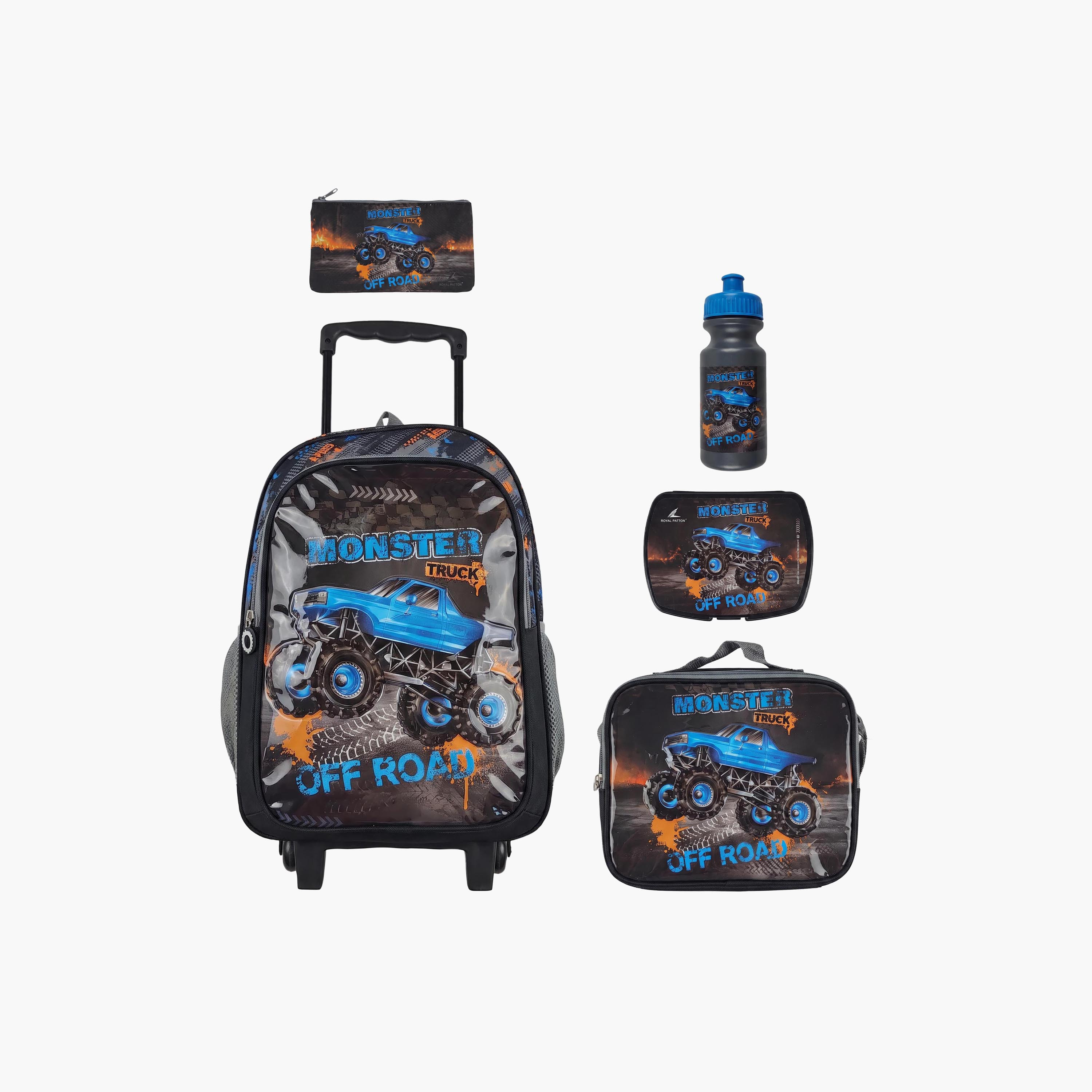 Royal Falcon Monster Truck 5-Piece School Trolley Backpack Set for Boys 5-8 Years - 16 Inch-school-bagsandbackpacks-trolleybags-image-1