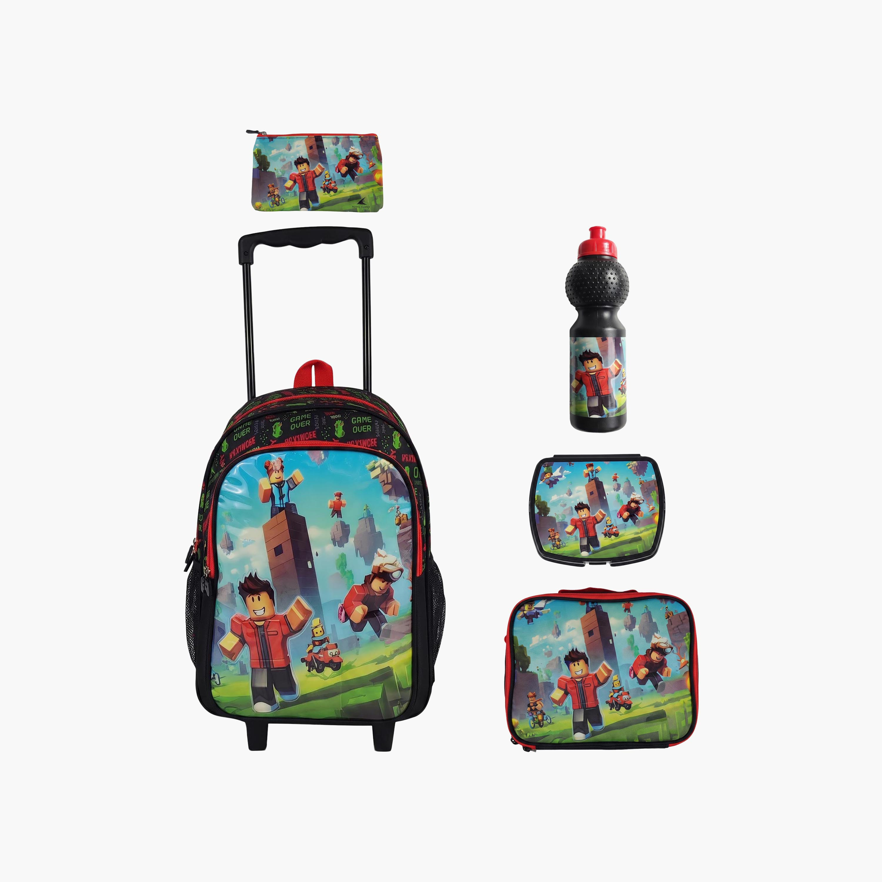 Royal Falcon Action Hero Blox 5-Piece School Trolley Backpack Set for Boys 5-8 Years - 16 Inch-school-bagsandbackpacks-trolleybags-image-1