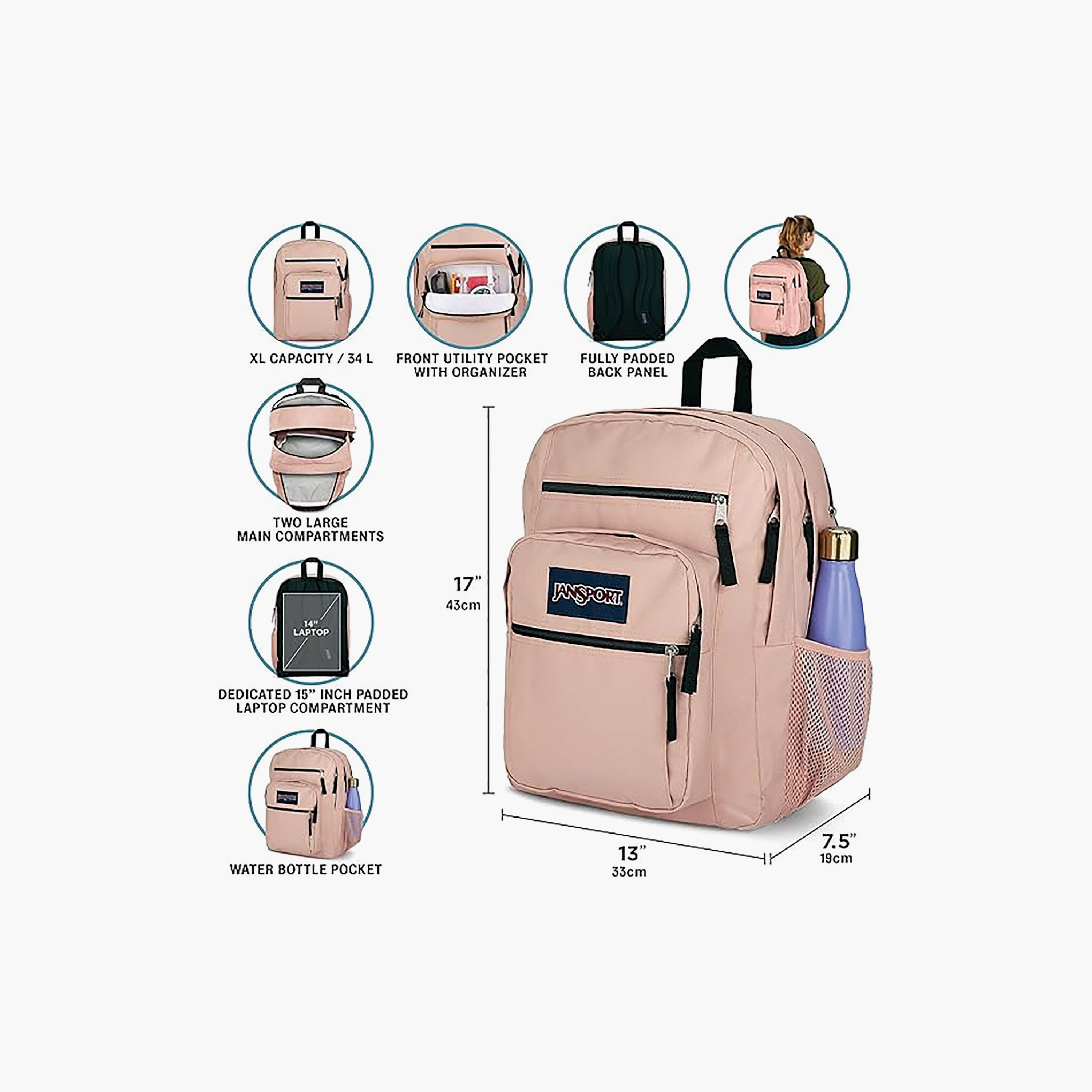 Jansport Big Student Printed Backpack with Zip Closure - 43x33x25 cms Lifetime Warranty-school-bagsandbackpacks-backpacks-image-38