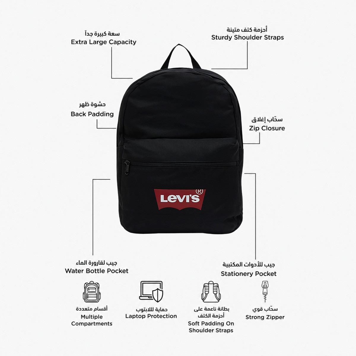 Levi's Plain Backpack With Laptop Compartment 18 Inch-school-bagsandbackpacks-backpacks-image-18