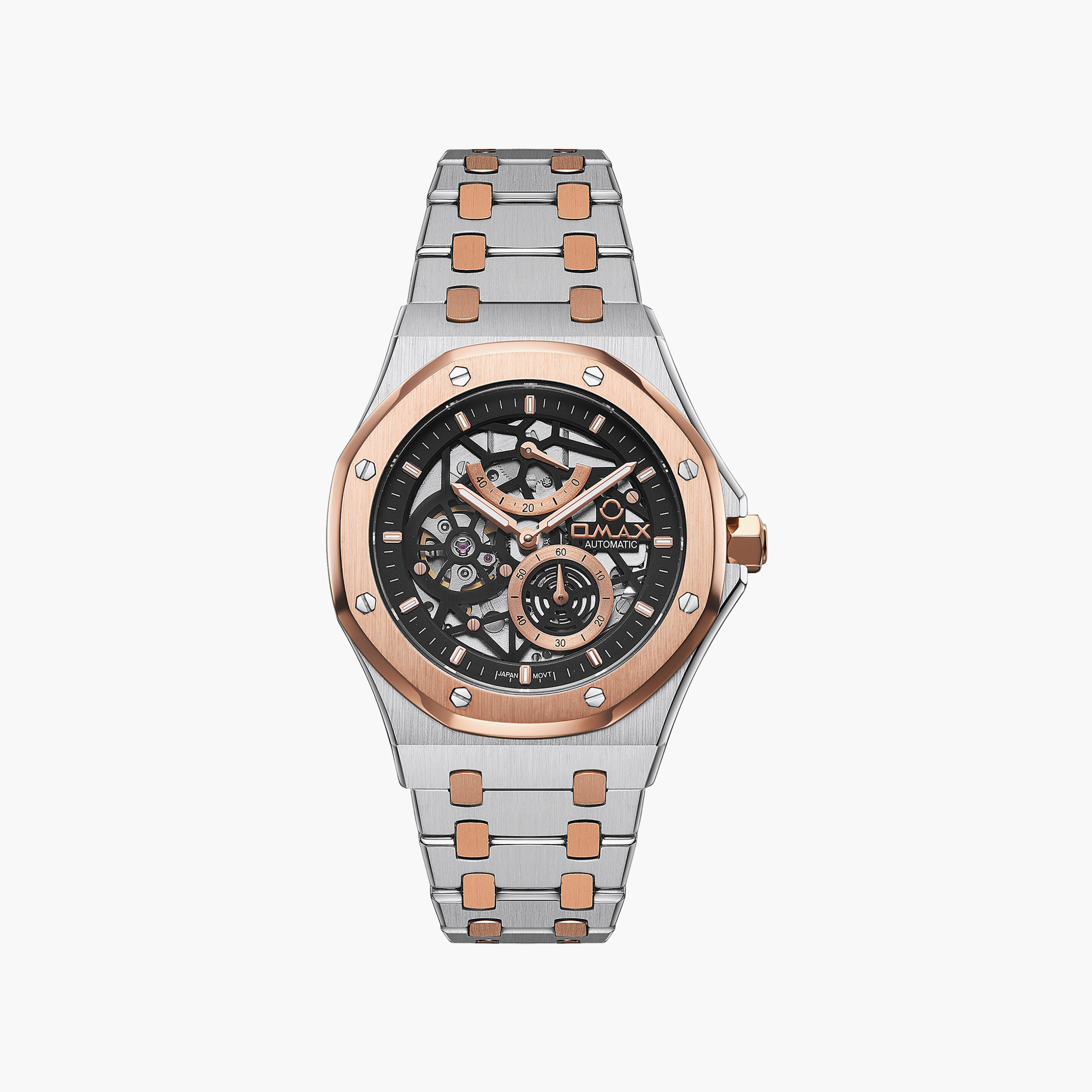 OMAX Men's Automatic Round 40 MM Butterfly Buckle Watch | OAOR028C2CI-men-watchesandjewellery-watches-image-1